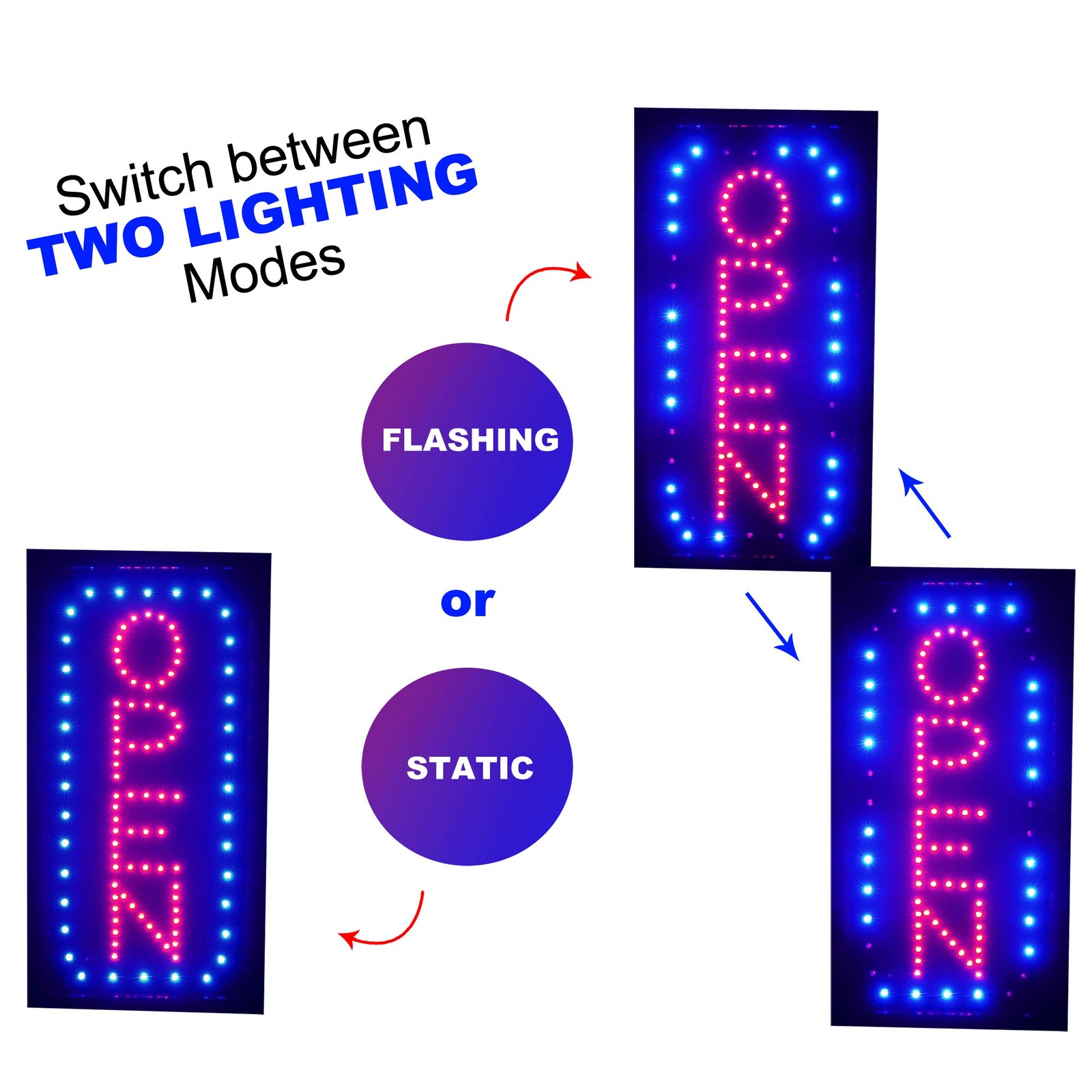 Open Sign for Business Bright Vertical Neon Style LED 17″ x 10″ w/Hours & Closed