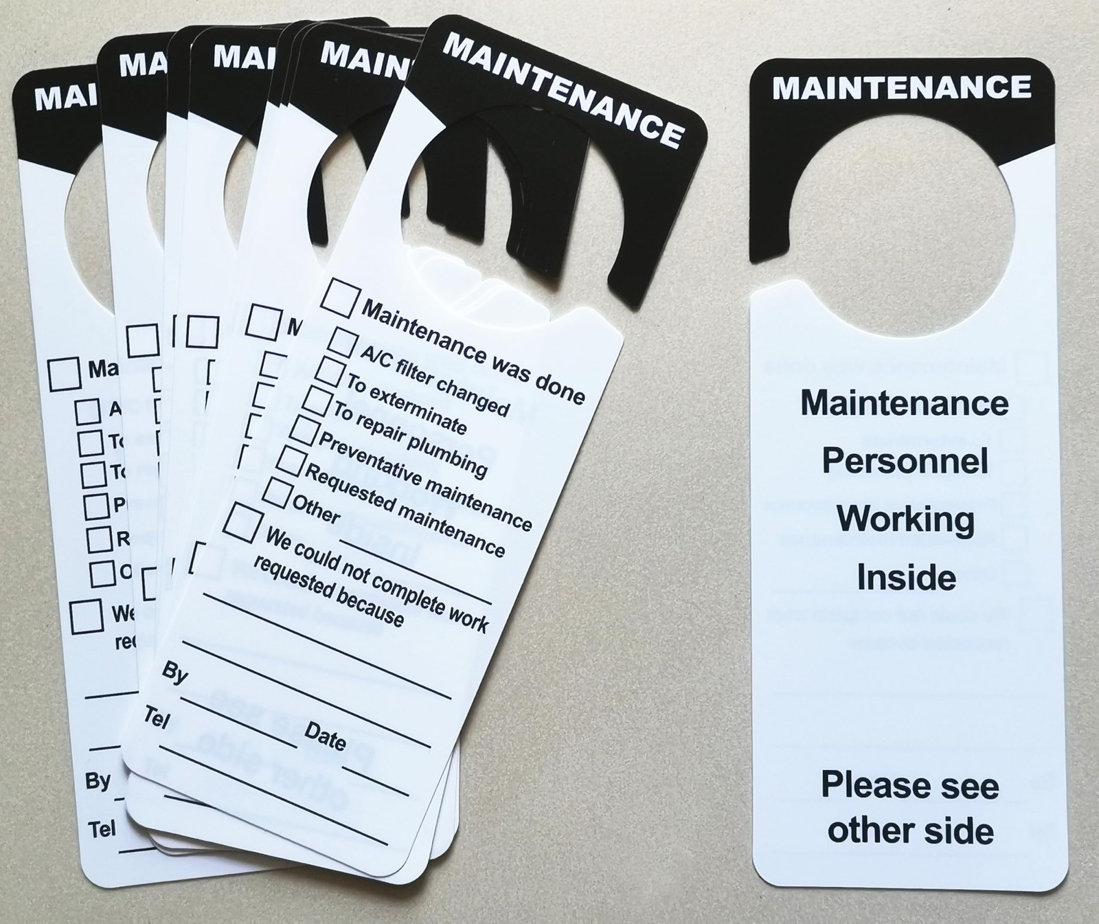 60 PCS Plastic Maintenance Door Hanger Tags 9.5×3.5 Inch Apartment Room Sign