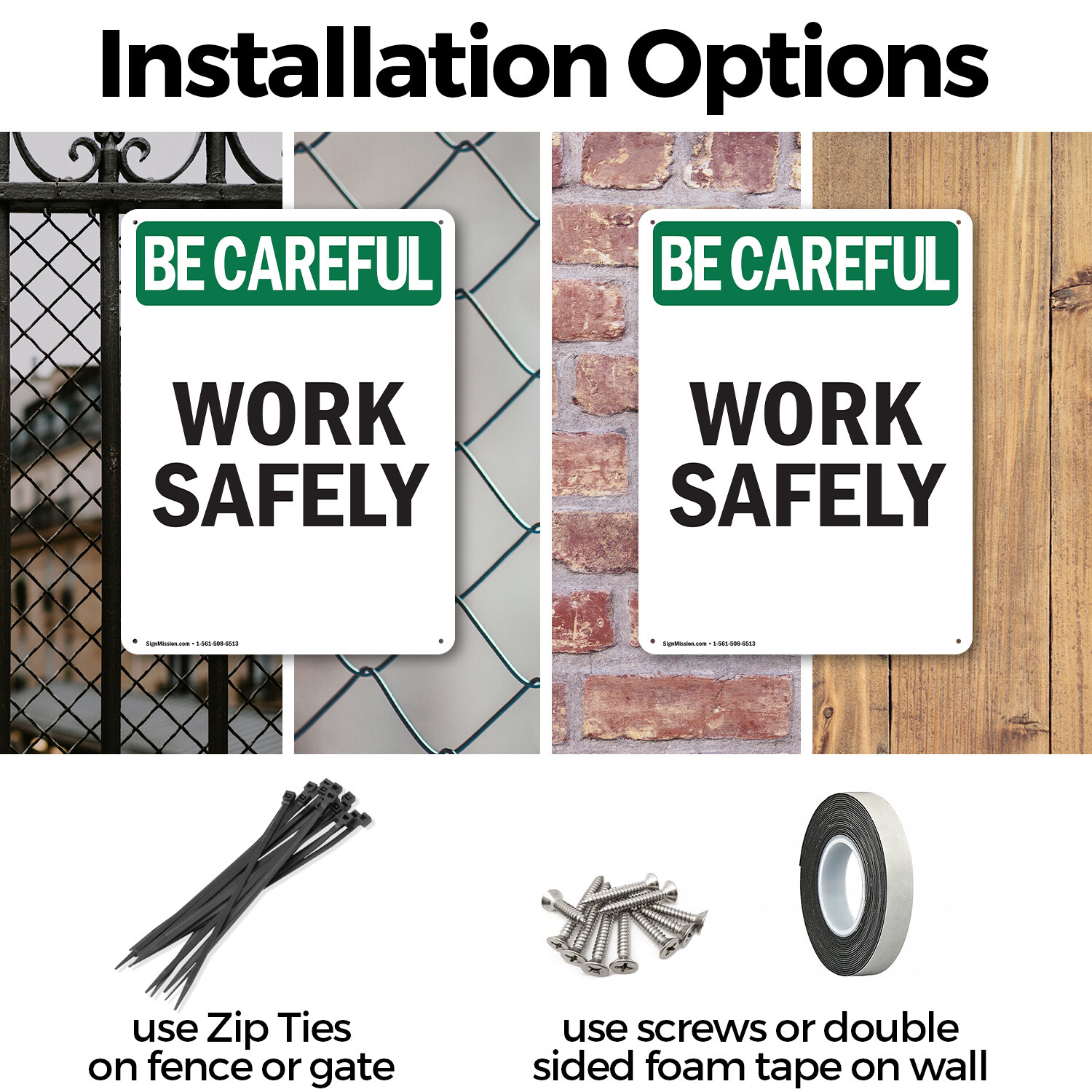 (2 Pack) Work Safely OSHA Be Careful Sign Decal Metal Plastic