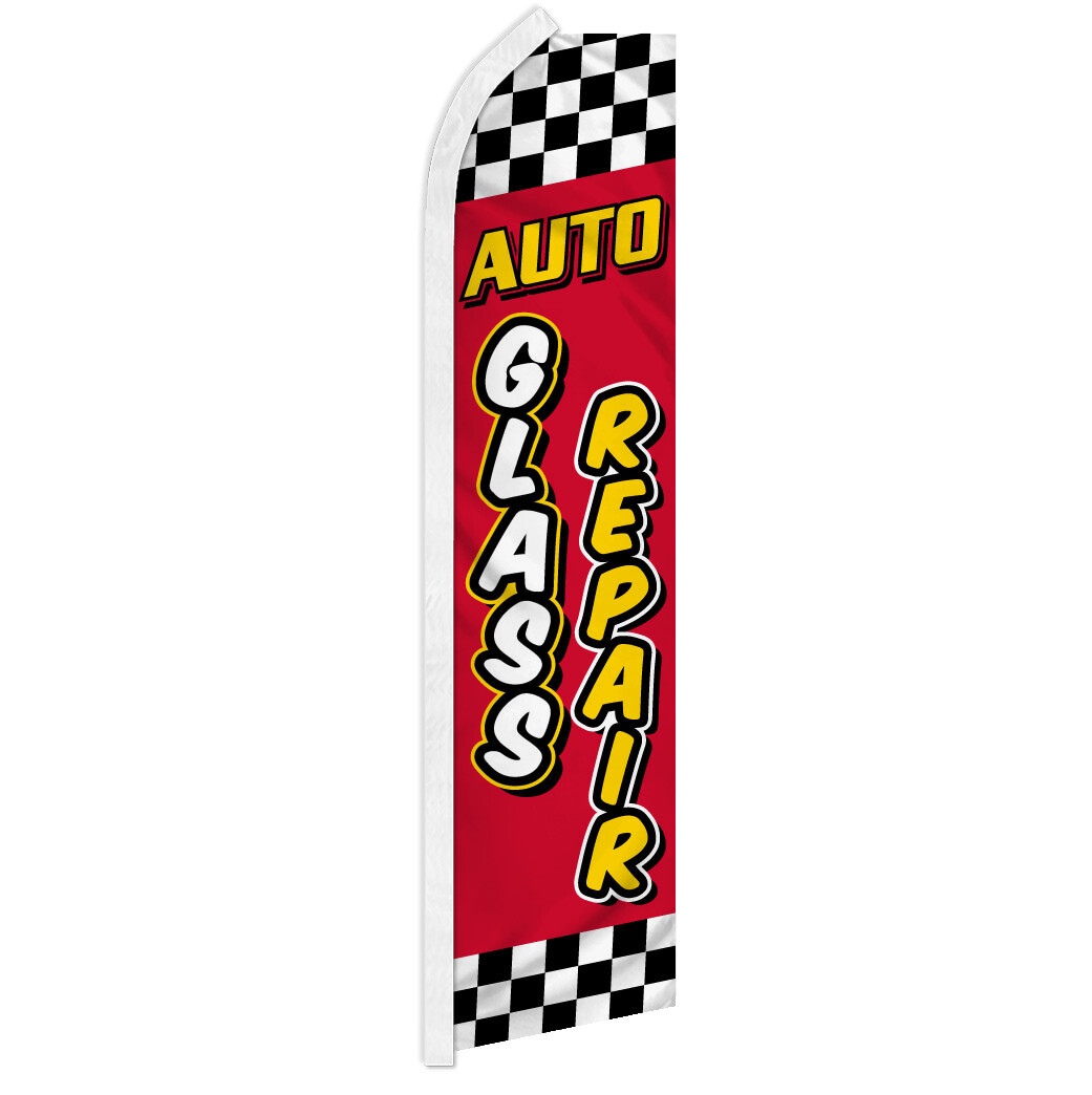 Auto Glass Repair Swooper Feather Flutter Advertising Flag Auto Body Red Checker
