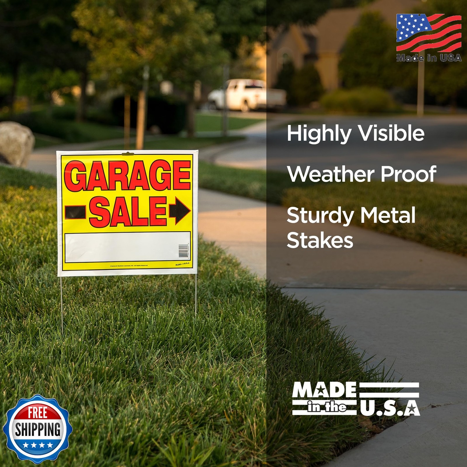 Sunburst Systems 3905 Garage Sale Sign, Assembled with metal U-Stake, Double Sid