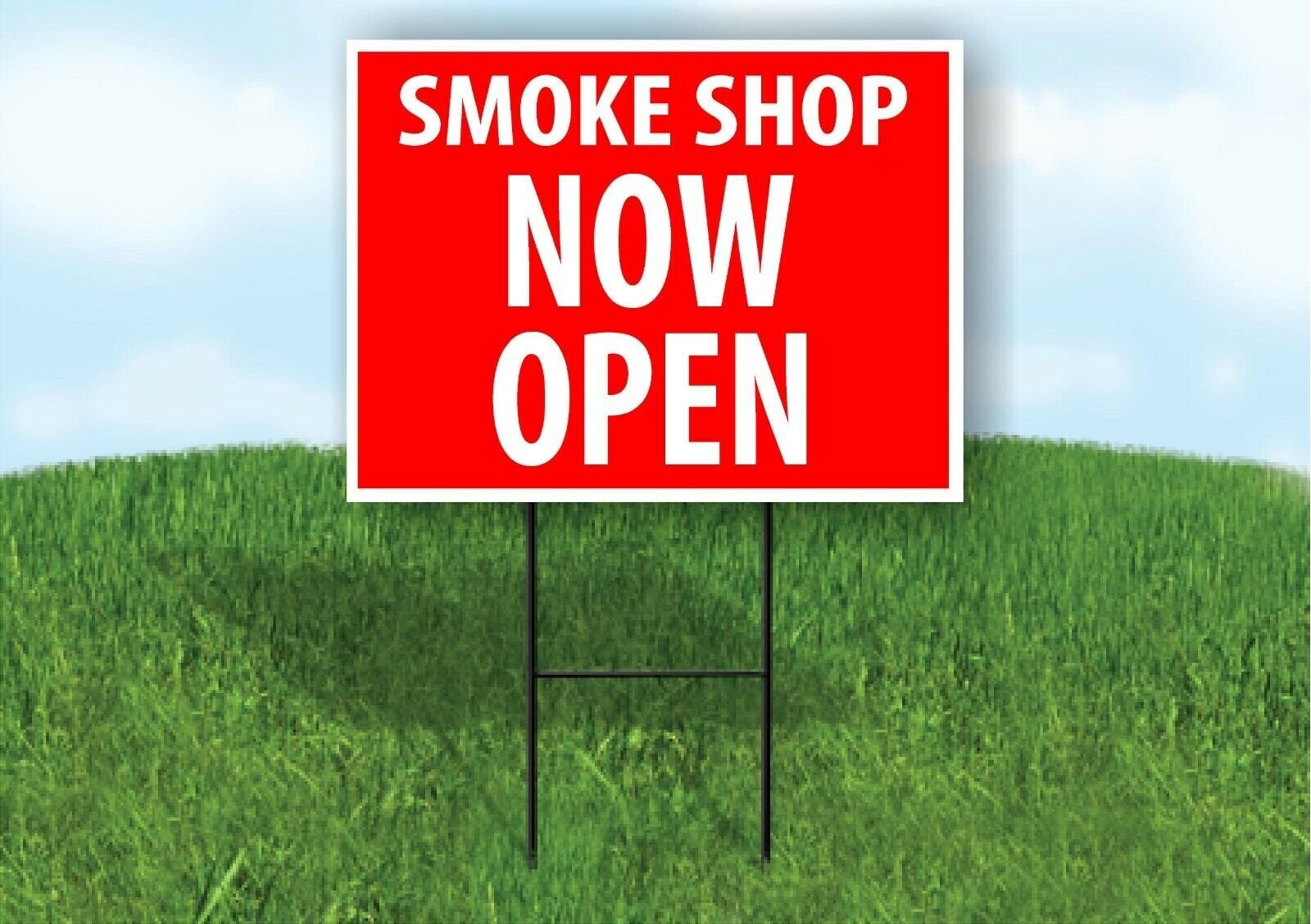 SMOKE SHOP NOW OPEN RED Plastic Yard Sign ROAD SIGN with Stand