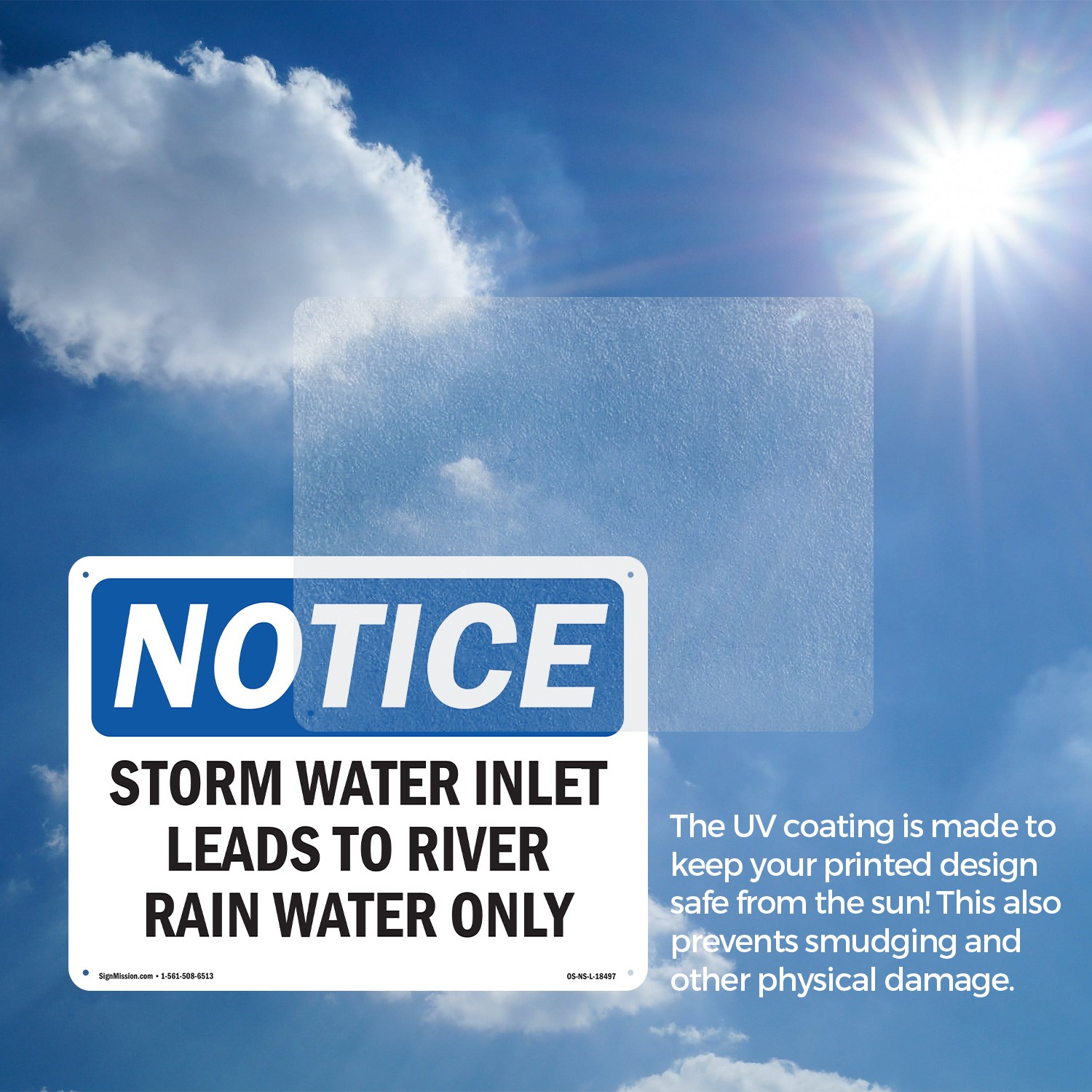 Storm Water Inlet Leads To River Rain Water Only OSHA Notice Sign – 5 or 10 Pack