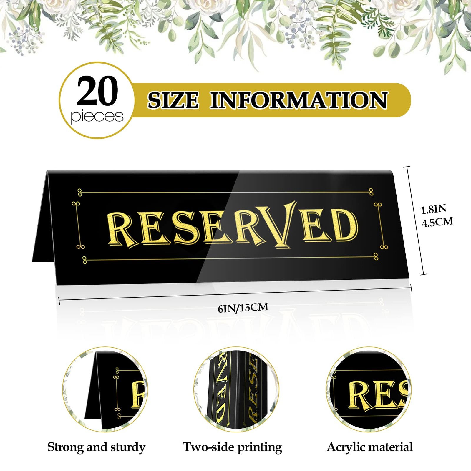 20 PCS Acrylic Reserved Table Tent Signs Reservation Seat Wedding Restaurant
