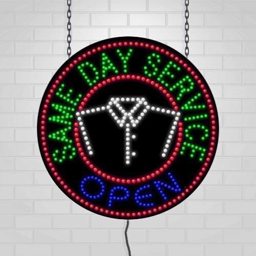 LED Open Same Day Service Sign for Retail Displays | Light Up Sign | 26″H x 26″W