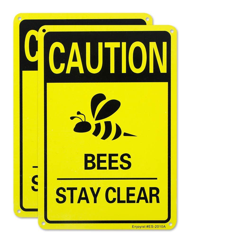 2 Pack Caution Bees Stay Clear Sign, 10″x 7″ .04″ Aluminum Reflective Sign Ru…
