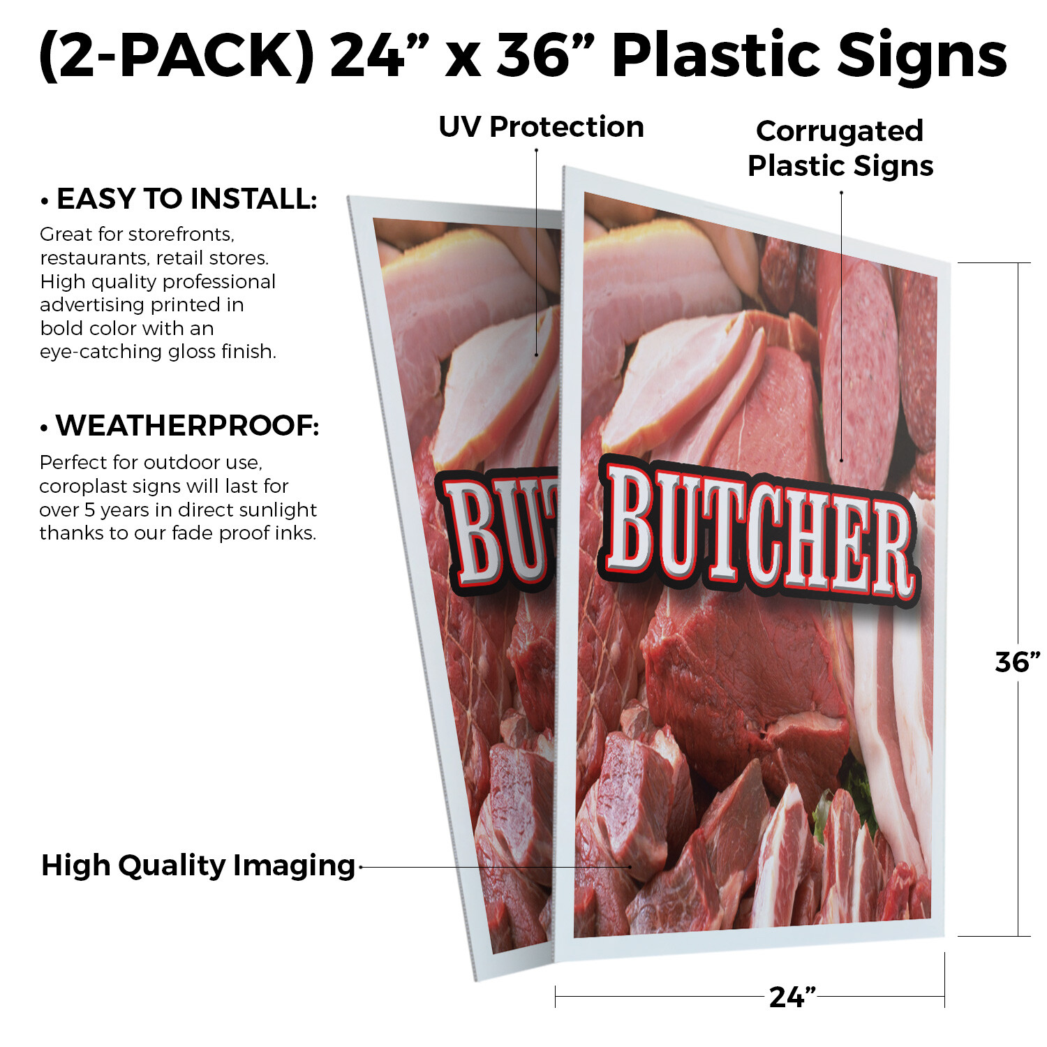 Butcher 24″ x 36″ 2 Pack Of Store Sign Plastic Or Decal