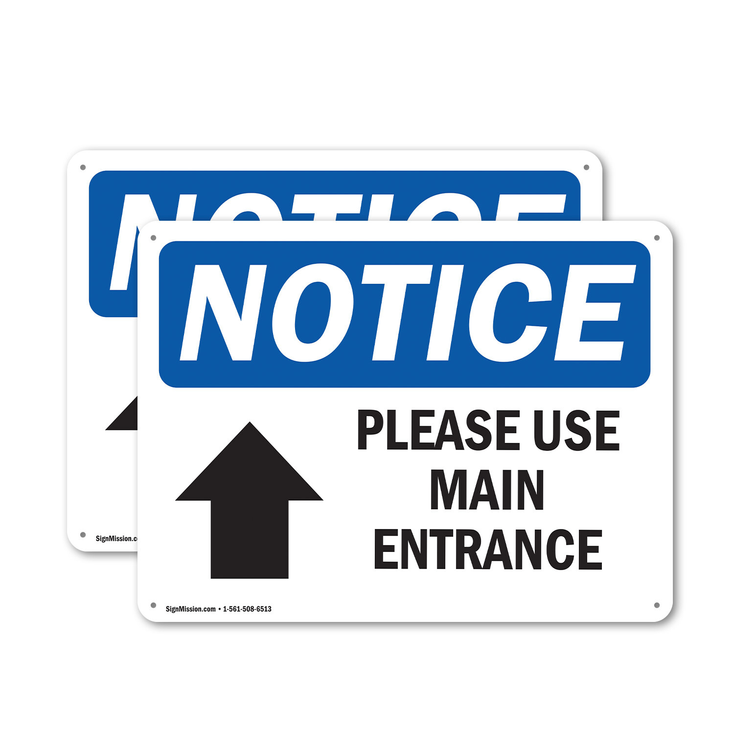 (2 Pack) Please Use Main Entrance [Up Arrow] OSHA Notice Sign Decal Metal