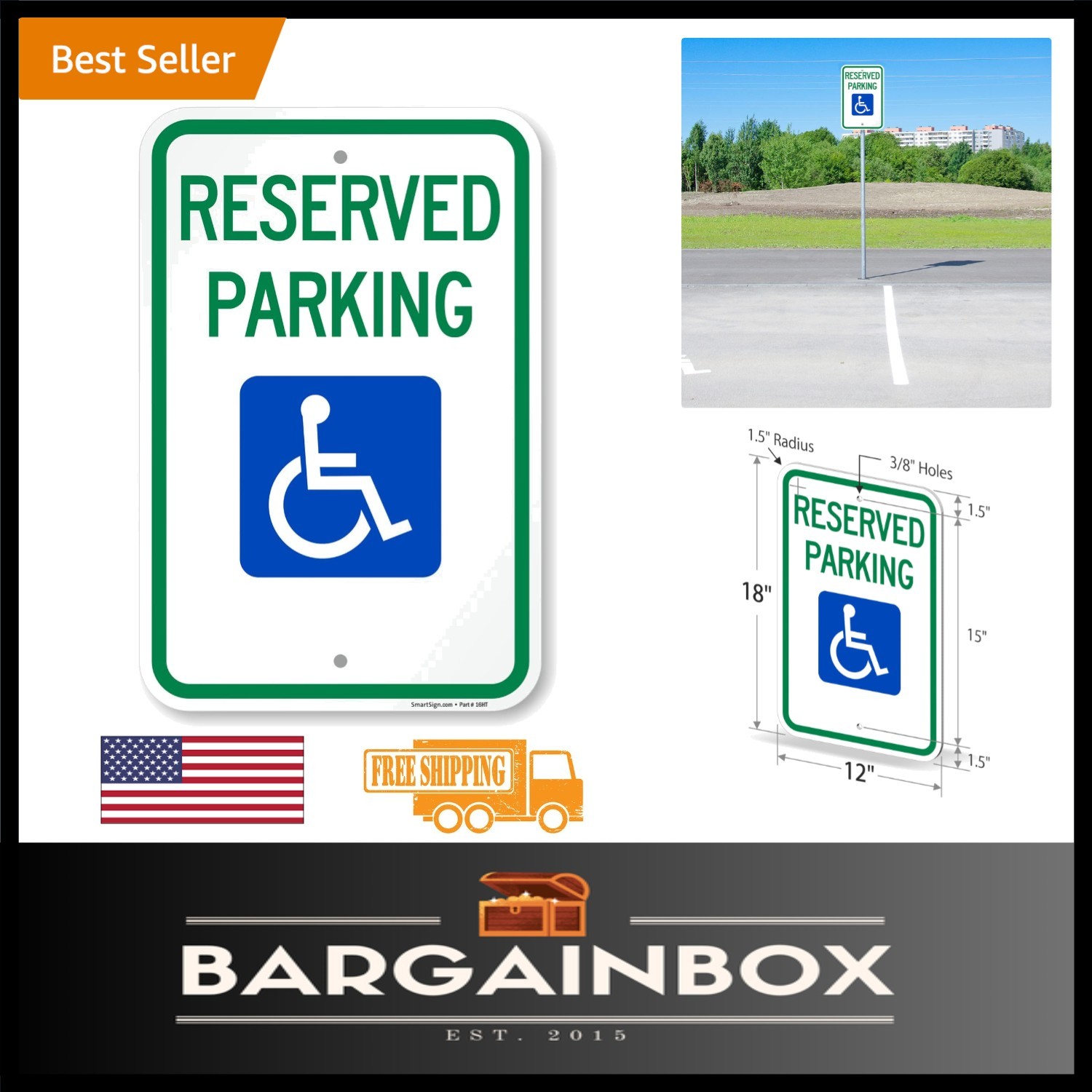 Heavy-Duty 12″ x 18″ Reserved Handicap Parking Sign – Rounded Corners for Safety