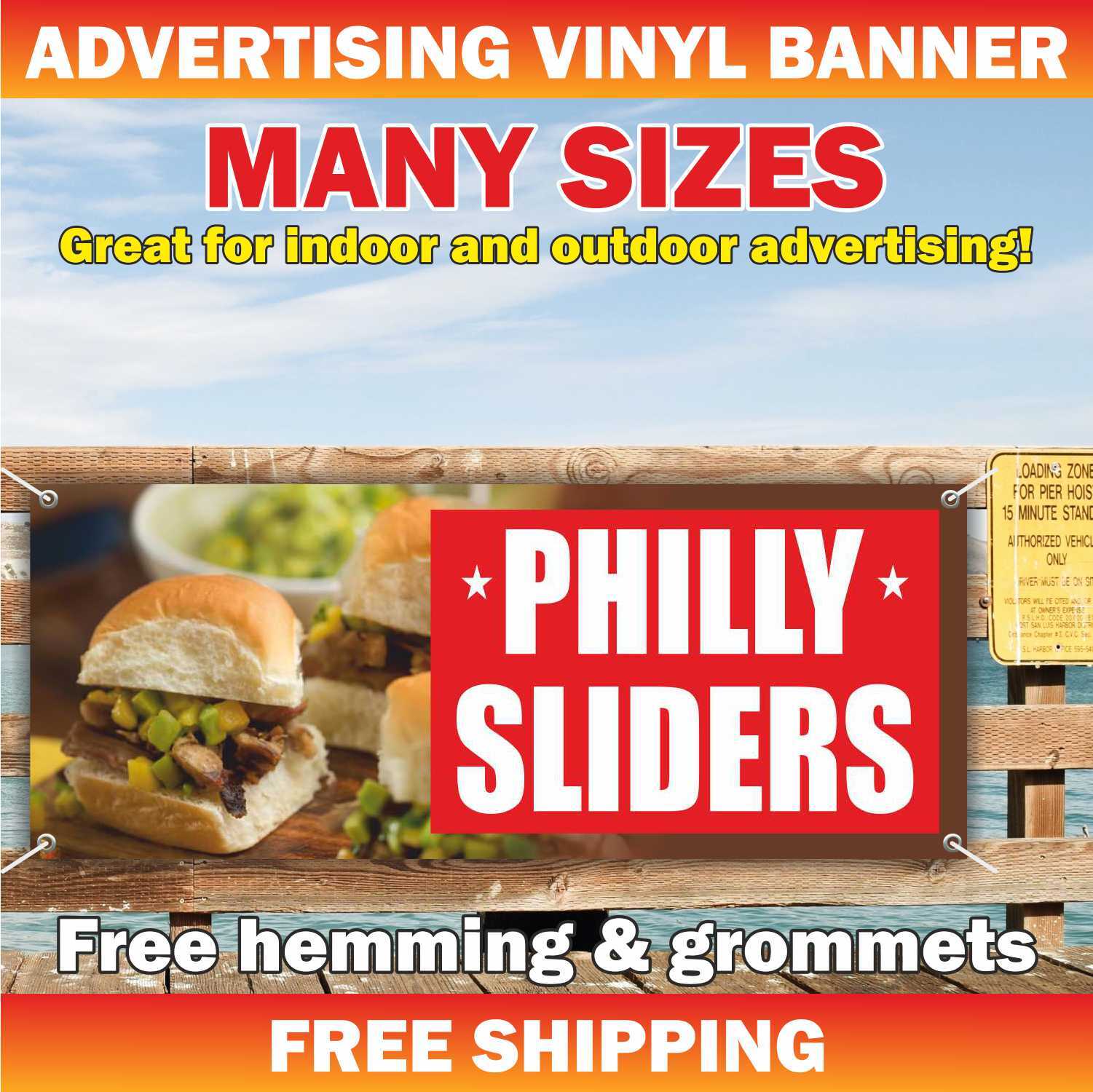 PHILLY SLIDERS Advertising Banner Vinyl Mesh Sign Steak Cheese Food Bar Burger
