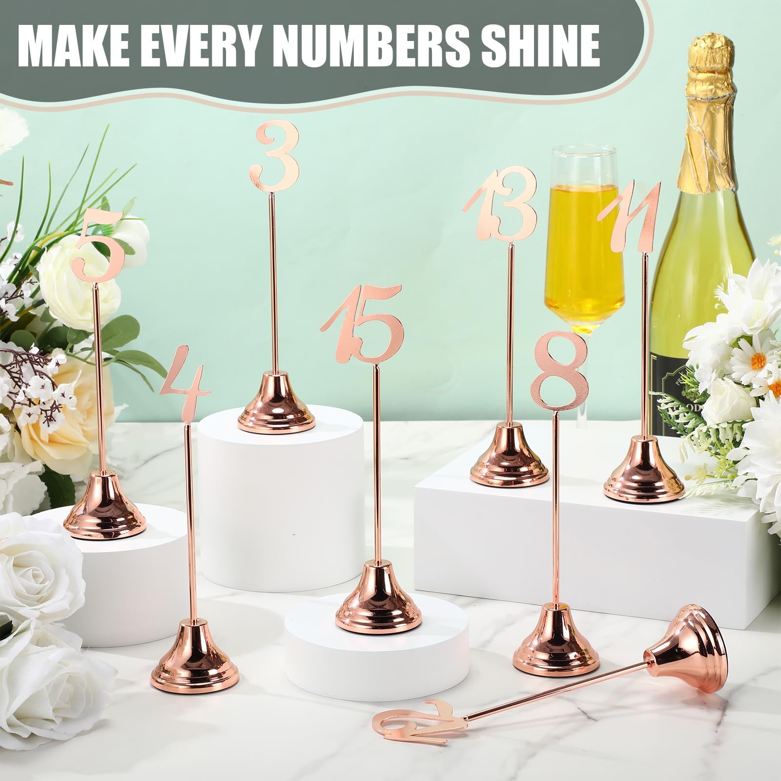 15 PCS Rose Gold Metal Wedding Table Numbers 115 Weighted Base Stand Decor