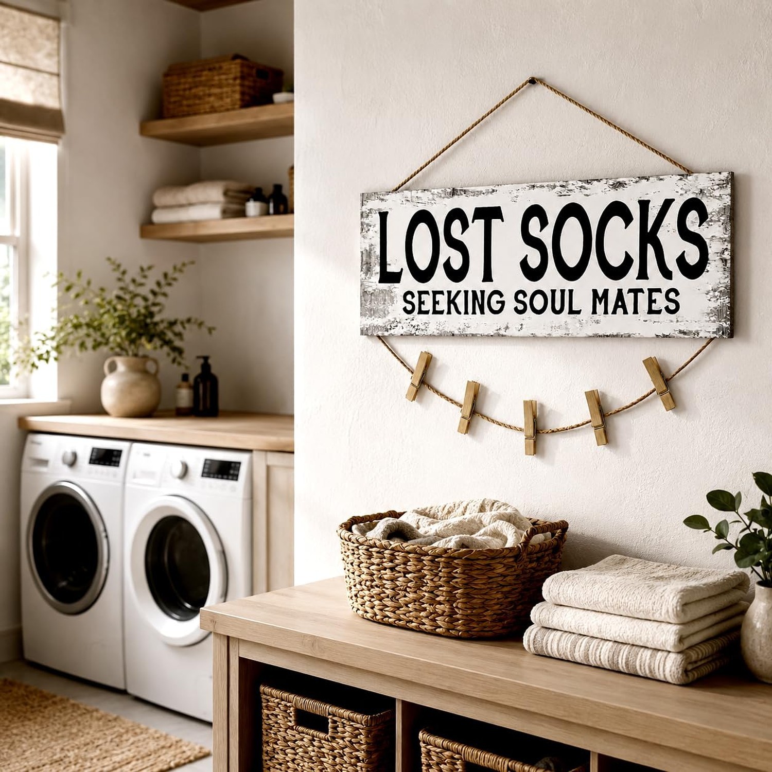 Laundry Sign Wall Decor, Lost Socks Laundry Sign, Rustic Sign Wall Art for Wa…