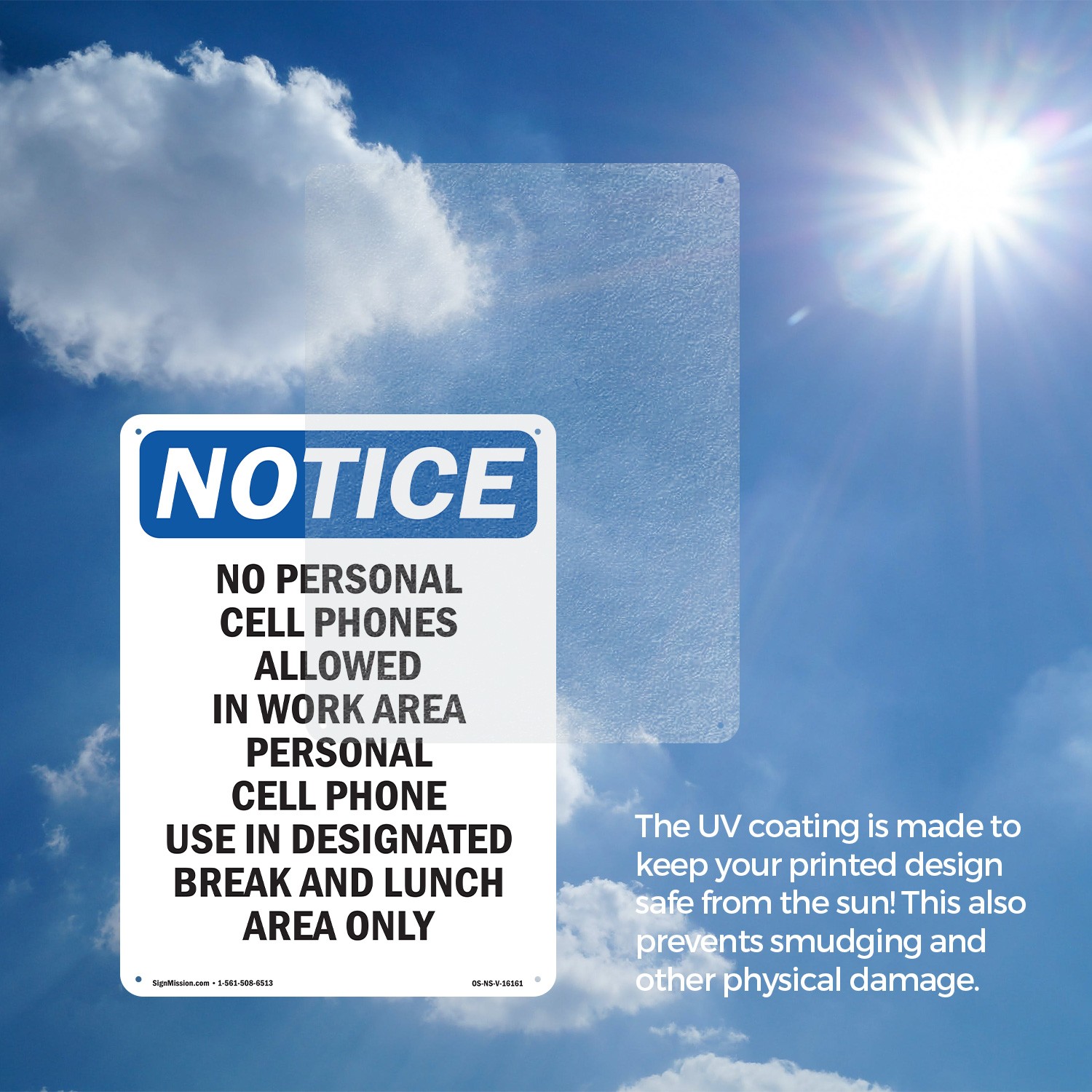No Personal Cell Phones Allowed OSHA Notice Sign Metal,, Decal 5 or 10 Pack