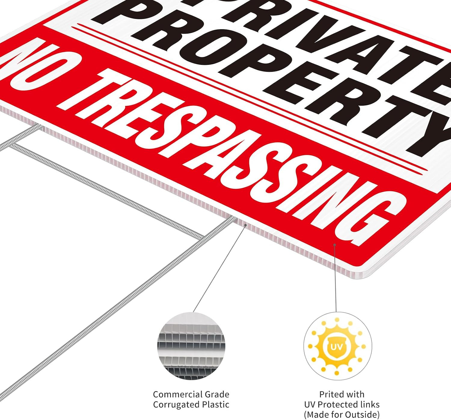 2 Pack Private Property No Trespassing Signs Metal Wire H-Stakes 12.6” X 9.5”