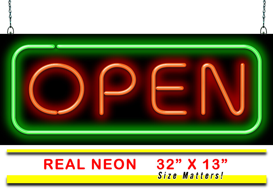 Deluxe Open Neon Sign – Large 32″ x 13″ – Real Neon Sign Attracts More Customers