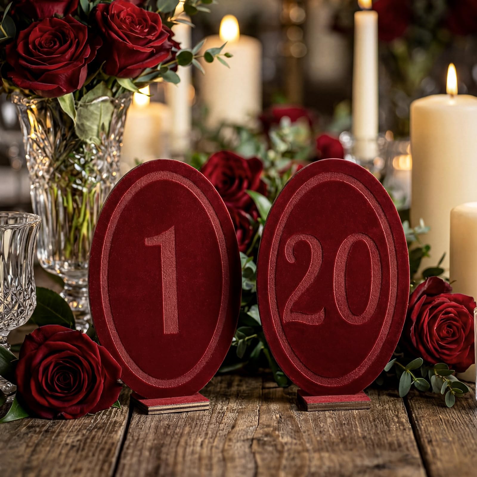 Yookeer Wedding Velvet Table Numbers 1-20 Wood Wedding Bar Sign with Stand Bu…