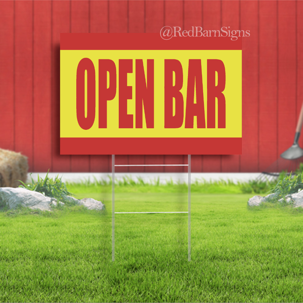 OPEN BAR Buffet Cafe Cafeteria Food Indoor Outdoor Yard Sign with metal stakes