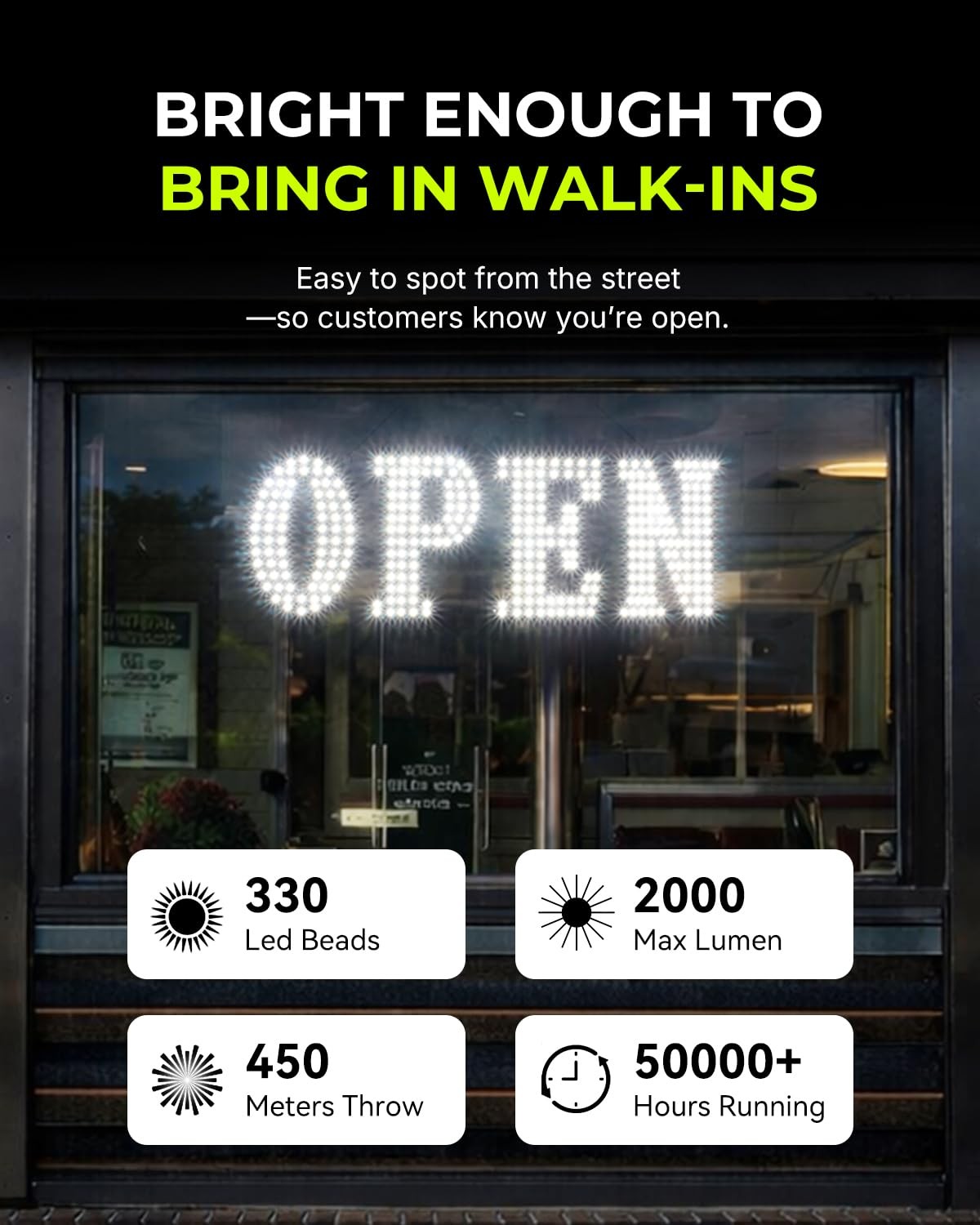 32″x11″ Large LED Open Signs for Business Super Bright 32″ x 11″, White