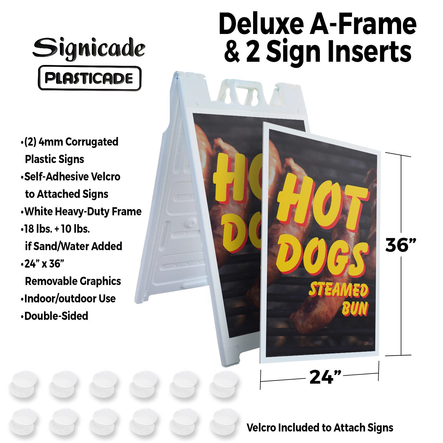 Hot Dogs Steamed Bun Heavy Duty A-Frame Sidewalk Sign Carnival Treats Freshly