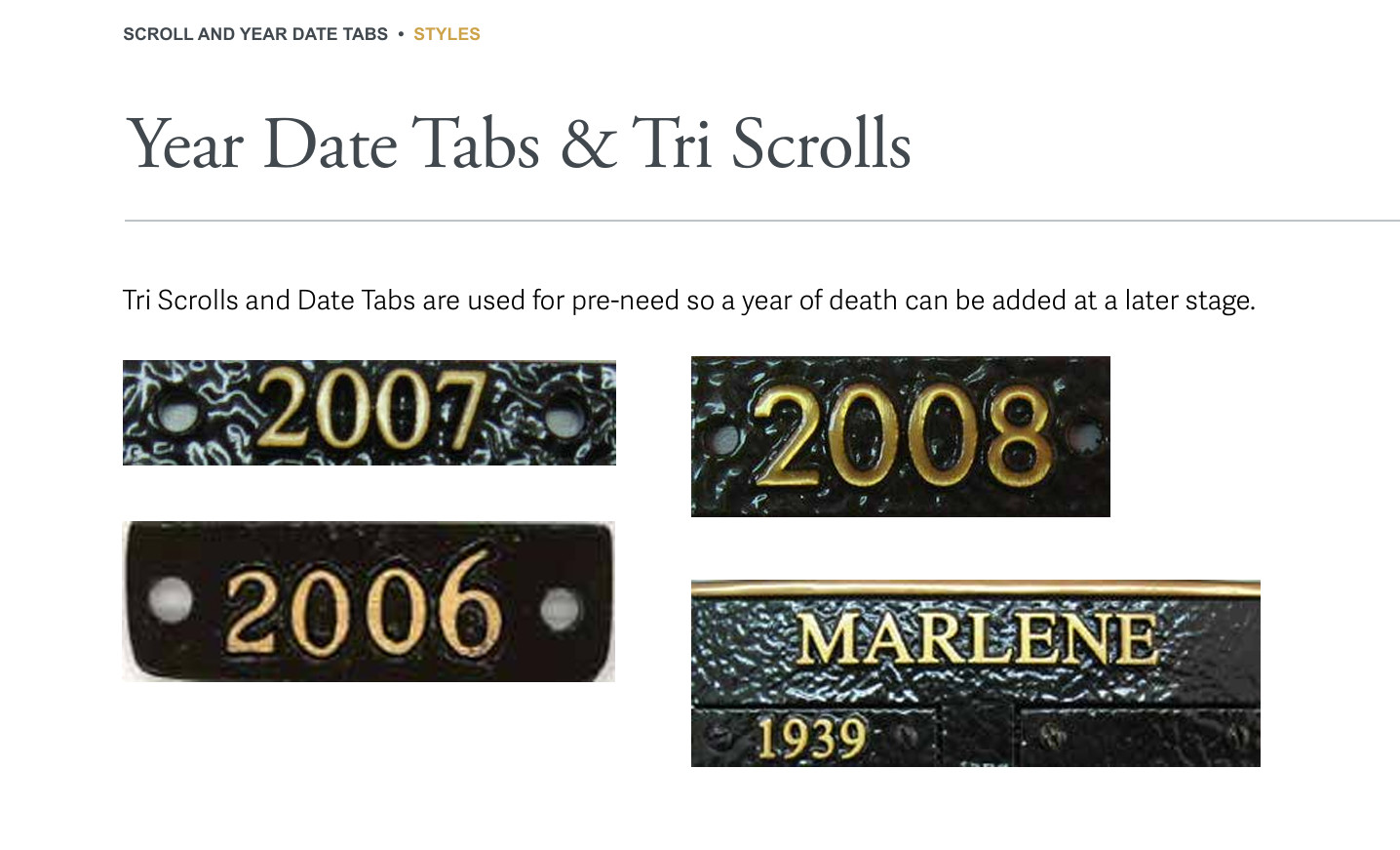 Bronze Cemetery Marker Date Tab, Grave Plaque Year Scroll