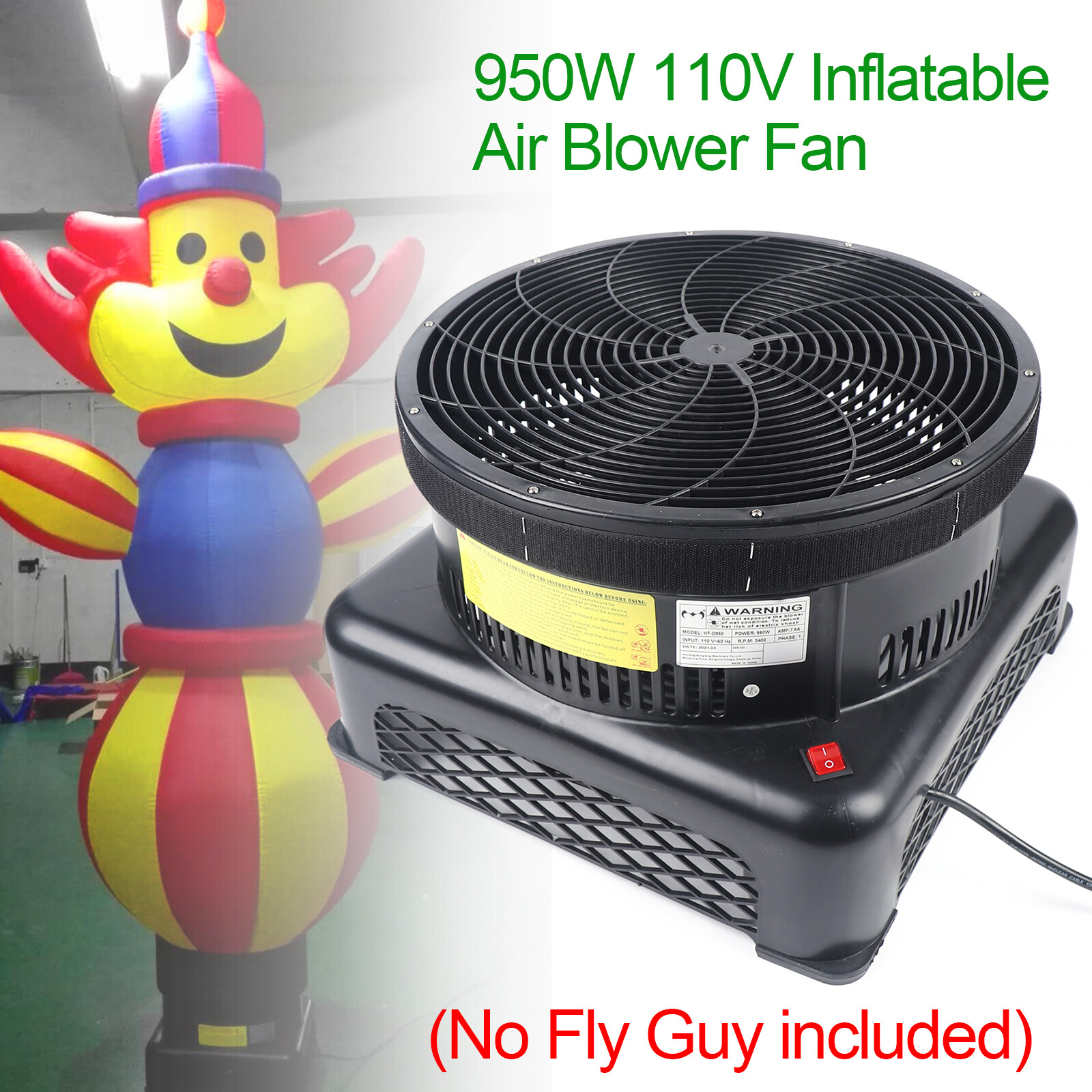 950W Air Blower Fan for Inflatable Wind Dancer Tube Man Fly Guy Sky Puppet Black