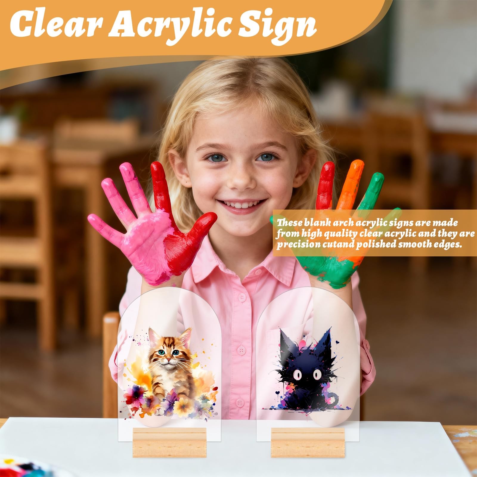 20 Pcs Blank Clear Arch 4×6 Inch Acrylic Sign Wooden Stand Table Numbers Decor