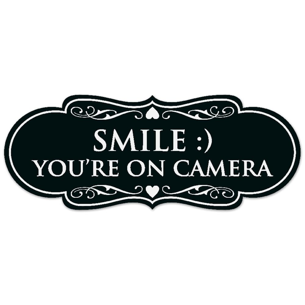 Large Black Designer Smile You’re On Camera Sign Durable Wall Door Security