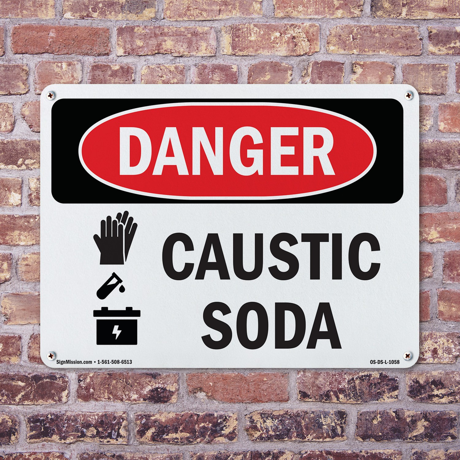 Caustic Soda OSHA Danger Sign Metal, Plastic, Or Decal – 5 or 10 Pack