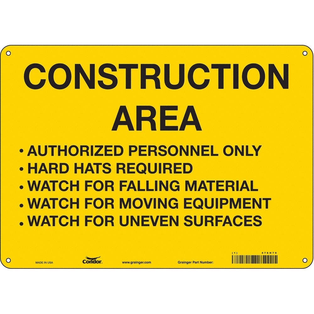 CONDOR 476H70 Safety Sign,10 inx14 in,Polyethylene 476H70