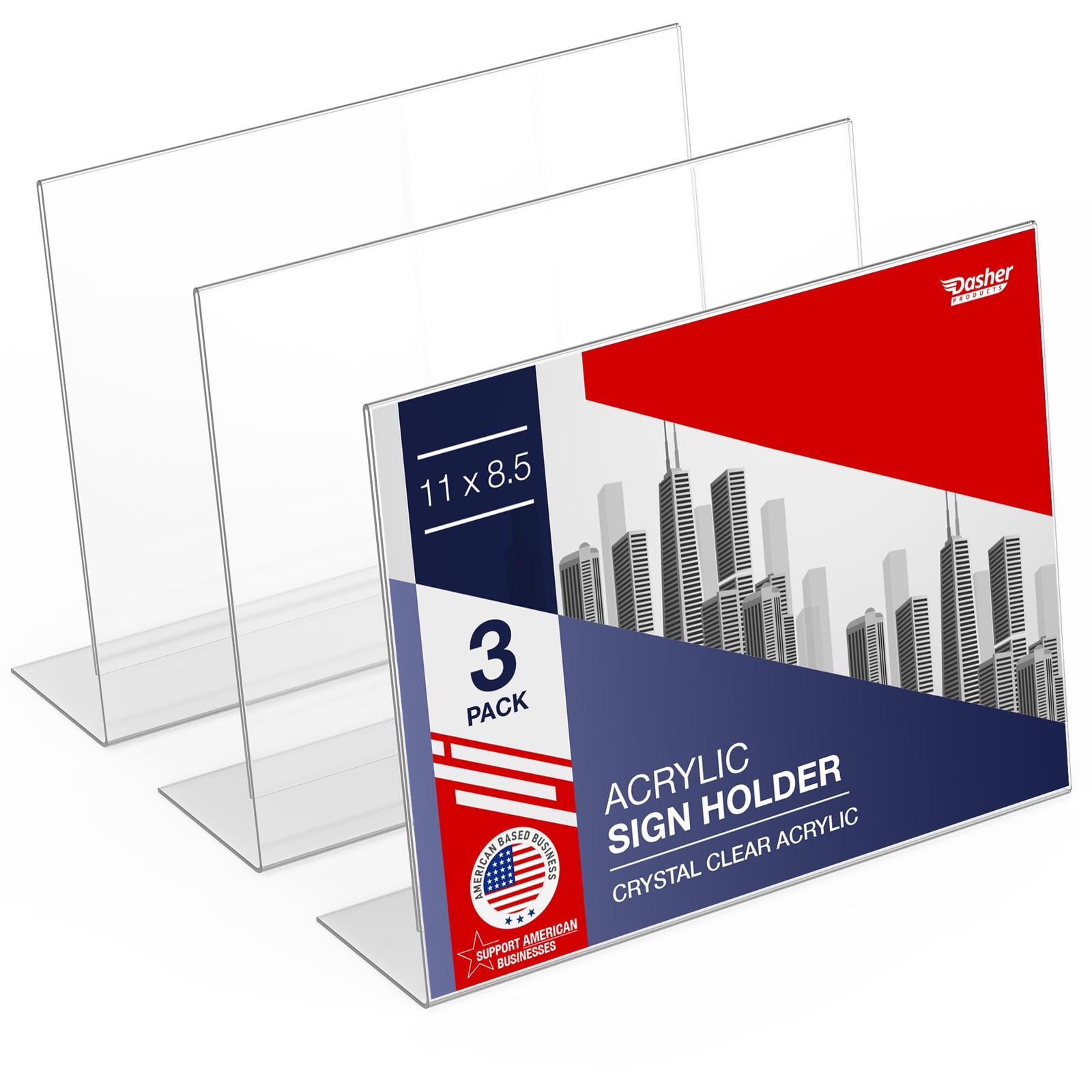 Slant Back Acrylic Sign Holder 11 x 8.5 Inches, 3-Pack 3 Pack, Clear