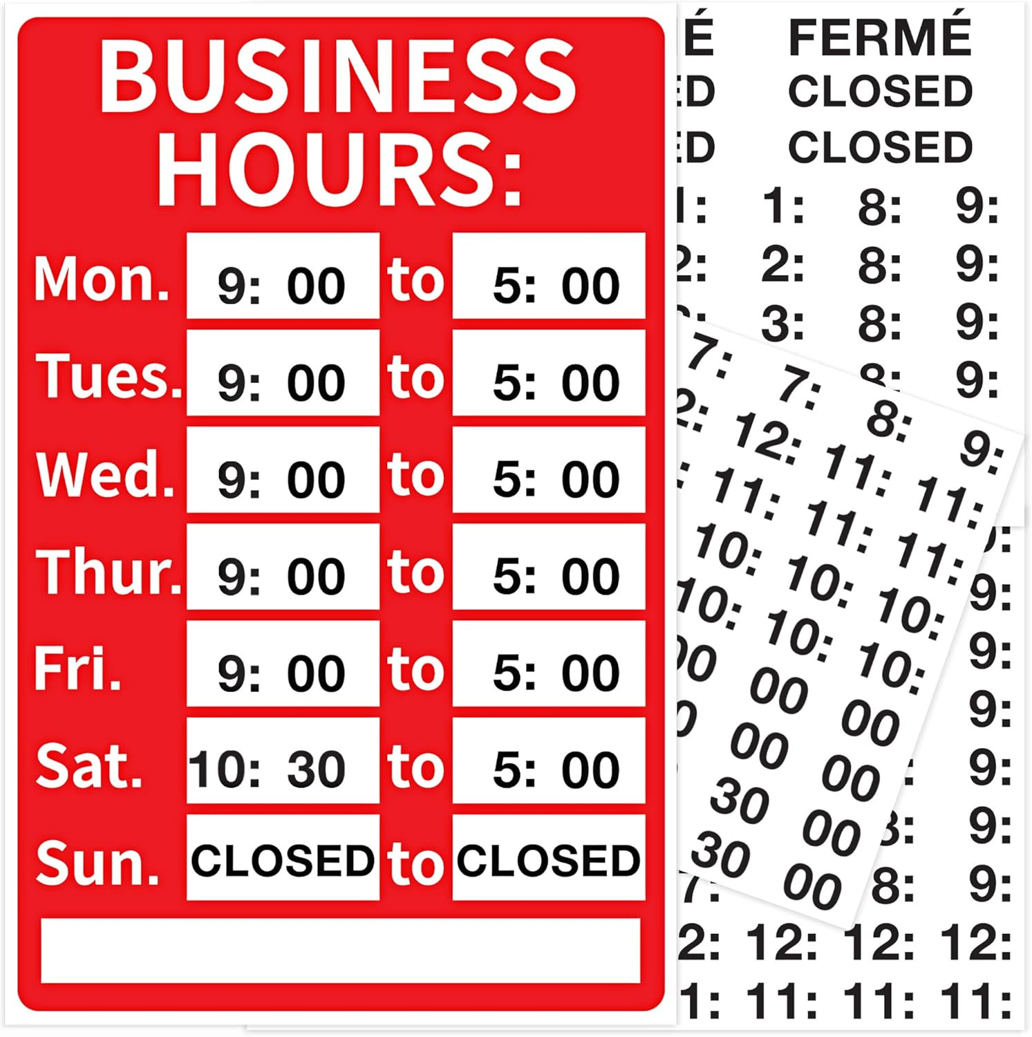 Open Signs, Store Business Hours Sign, Durable Letters Numbers Store Hours Signa