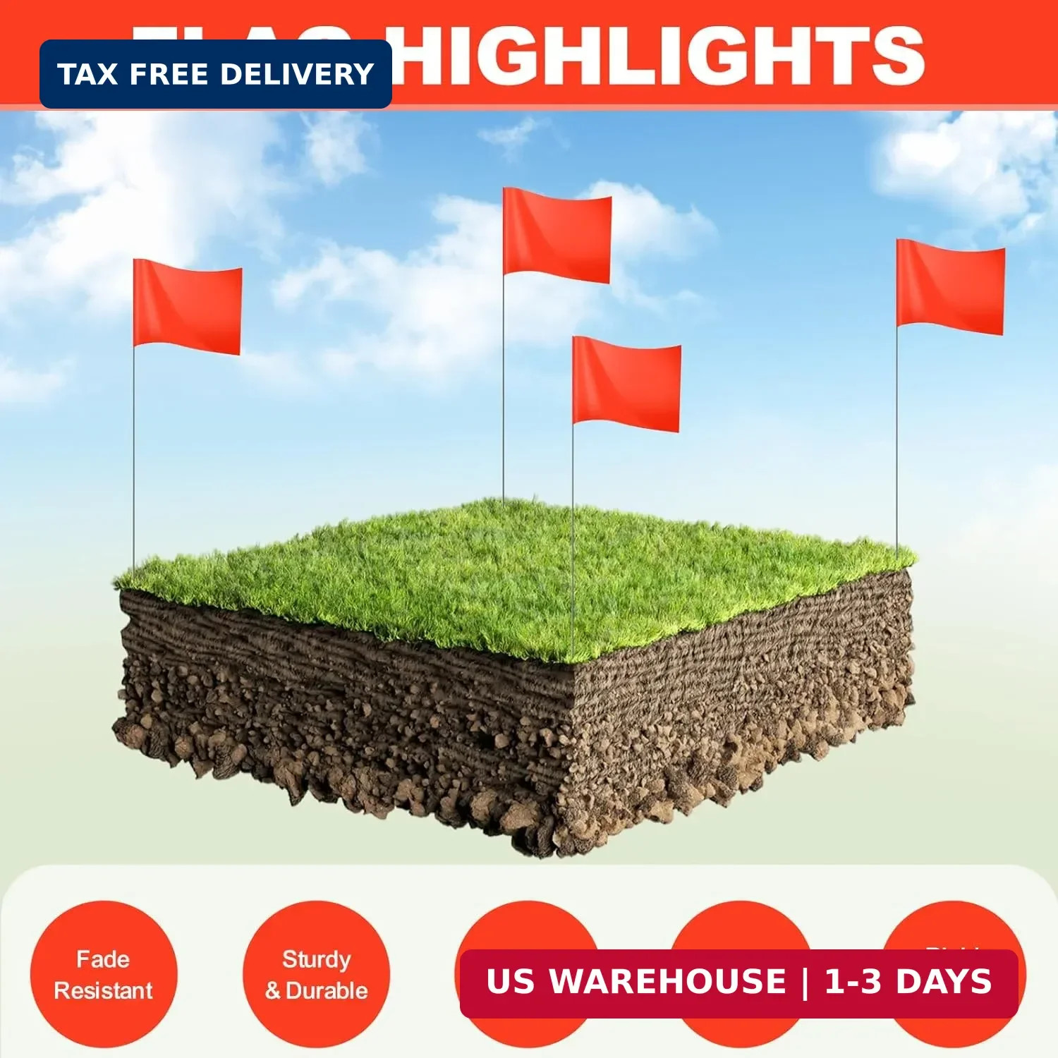 15x4x5 Inch Marking Flags – High-Visibility Yard & Lawn Flags for Boundary, Dog