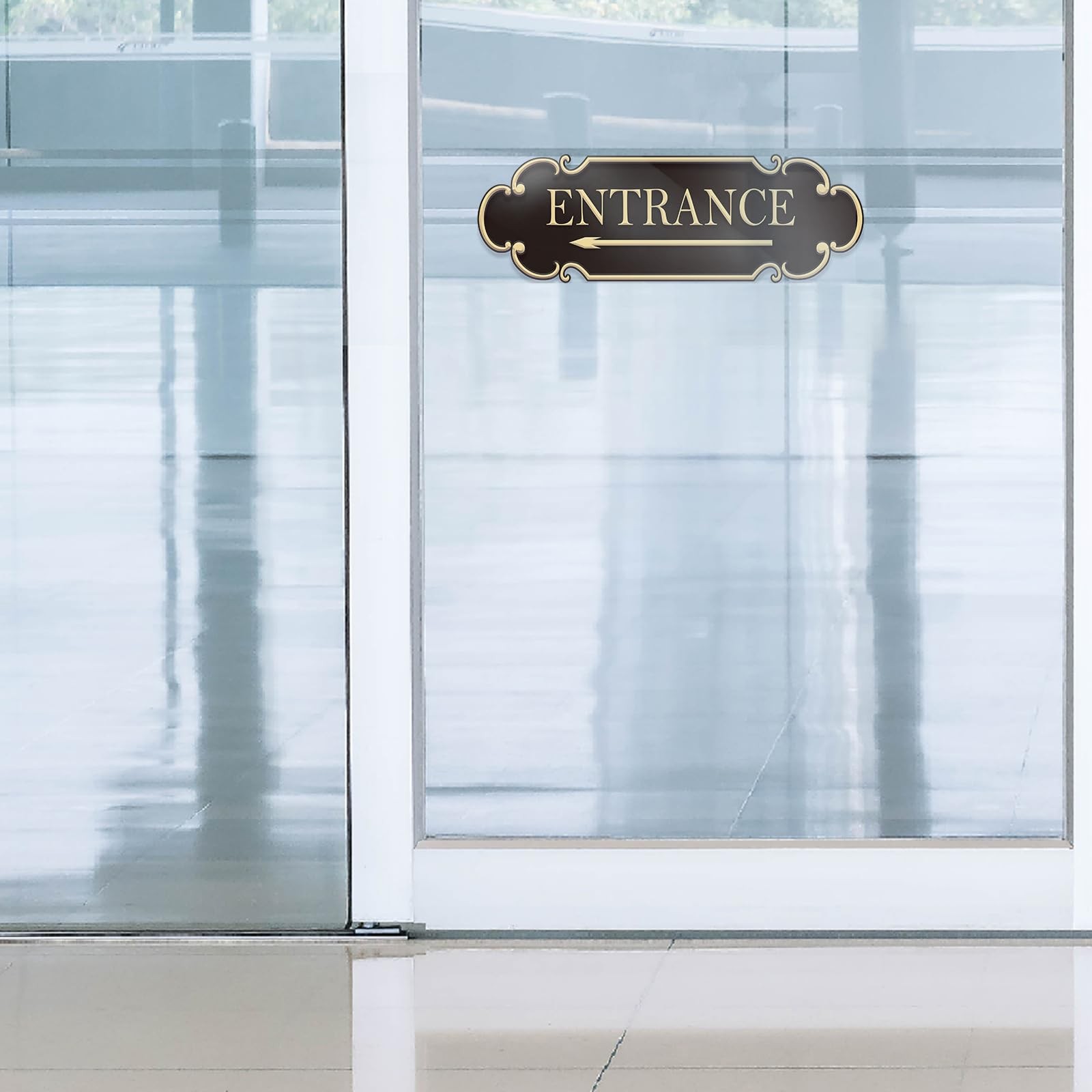 9×3 Inch Entrance Sign With Left Arrow Acrylic SelfStick Door Black Gold