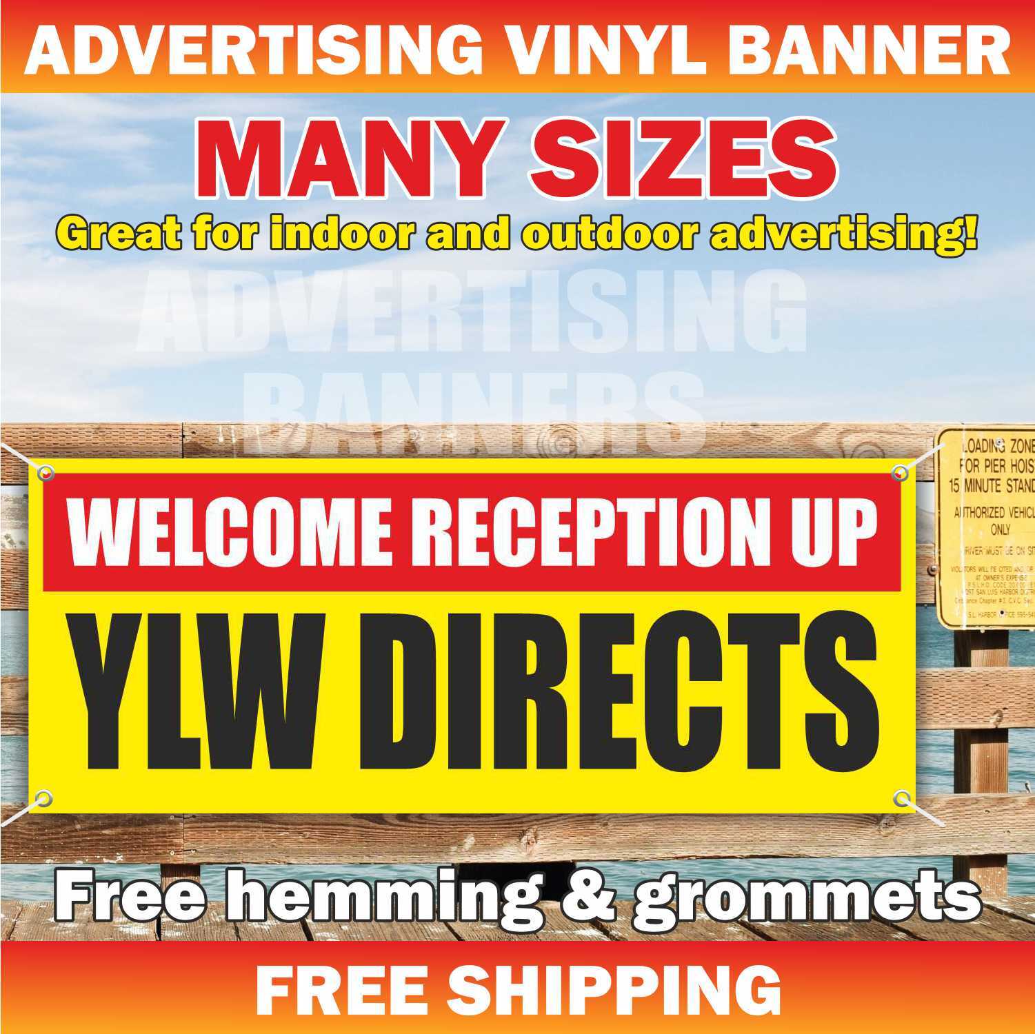 WELCOME RECEPTION UP YLW DIRECTS Advertising Banner Vinyl Mesh Sign Poster Flag