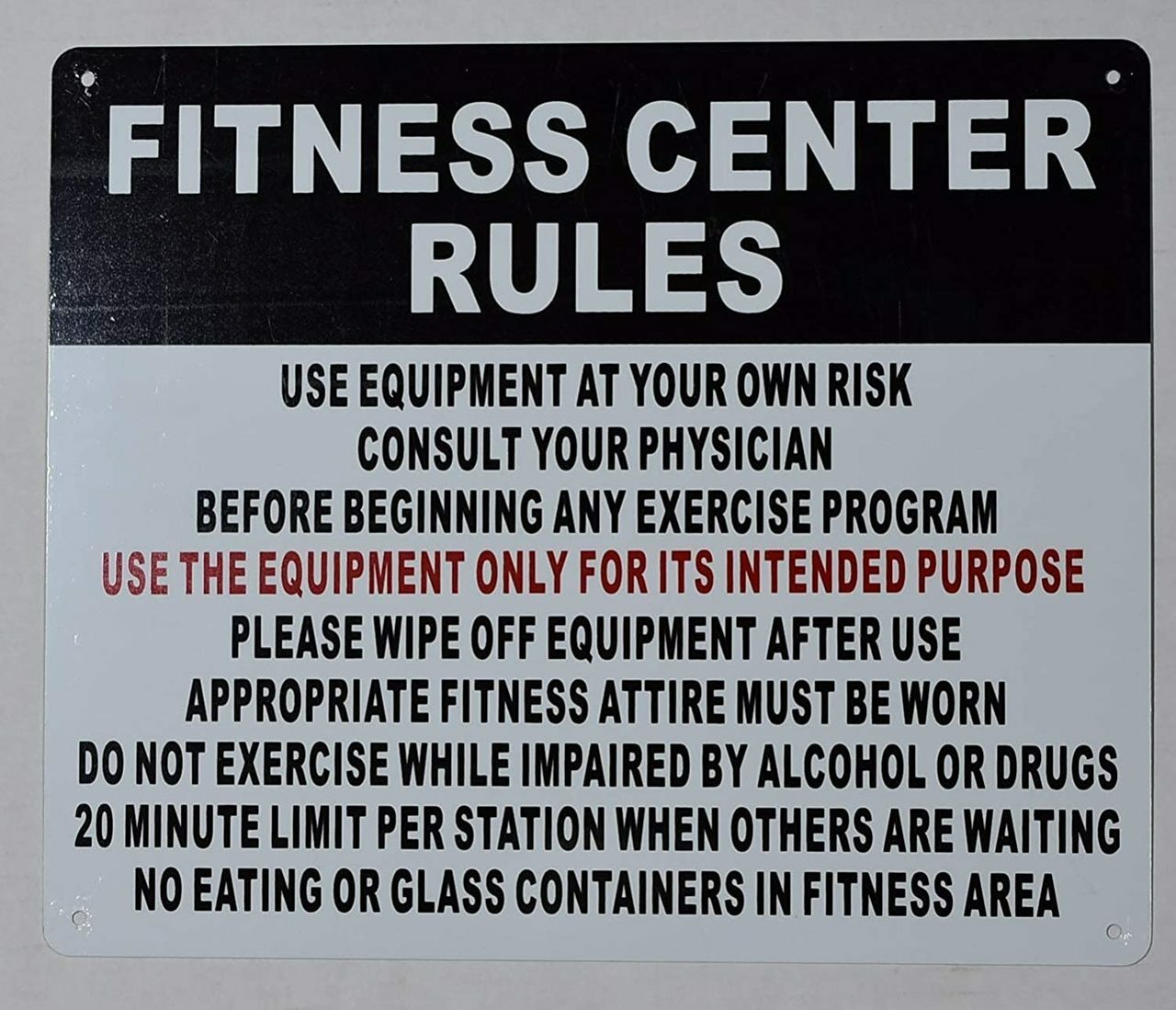 Fitness Center Rules Sign-Horizontal (White,Aluminium 10×12)–REF24-1027