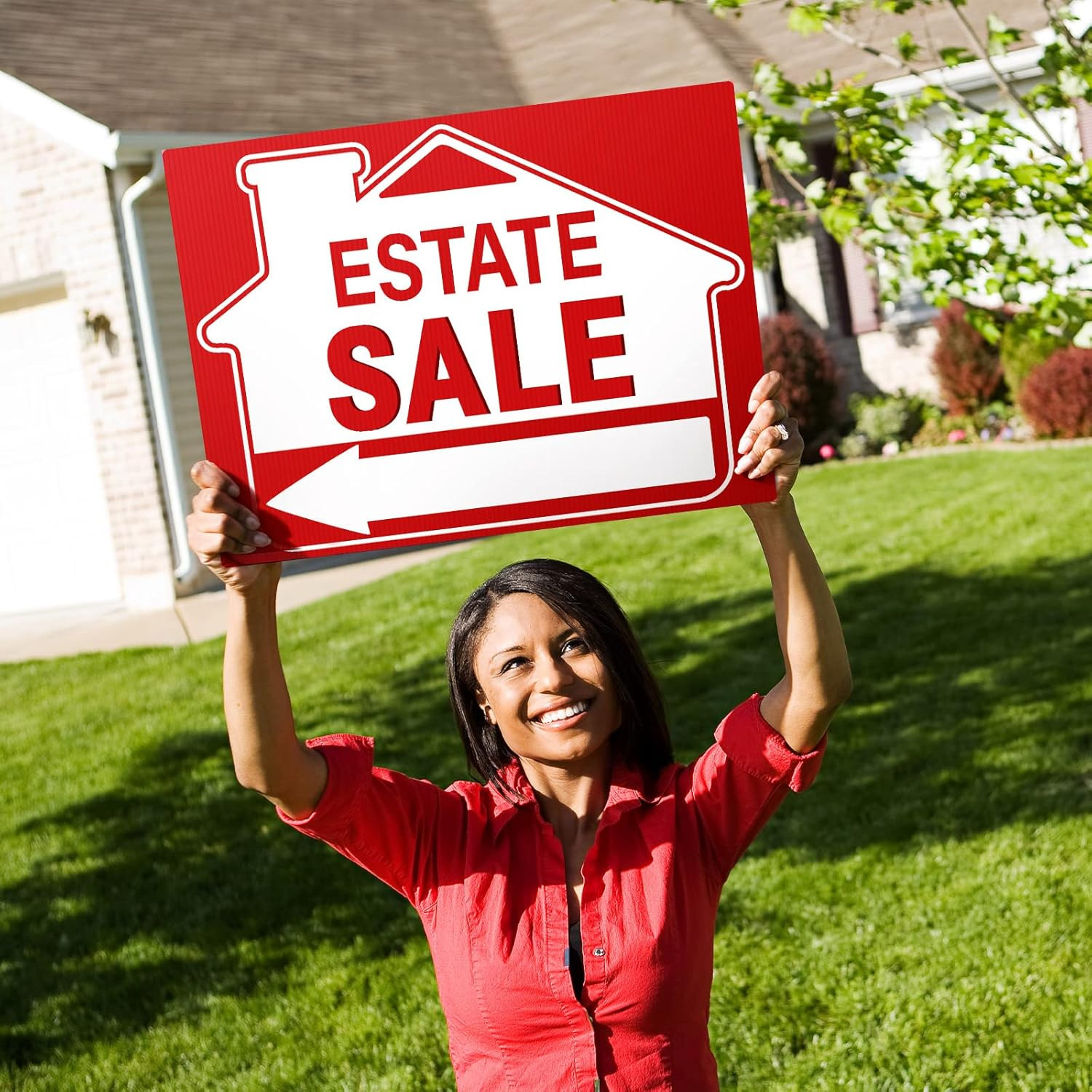 [5 Pack] Estate Sale Signs Set – 16 X 12 Inch Double-Sided Yard Signs with Arrow