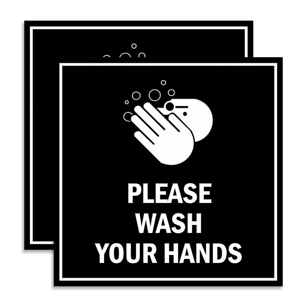 2 PCS Square Please Wash Your Hands Sign Adhesive Tape Black Medium