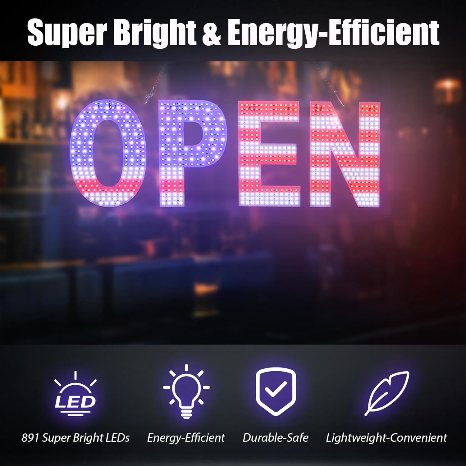 LED Open Signs for Business, 30″L X 10″W Inch Large Led Open Sign with 3 Scene M