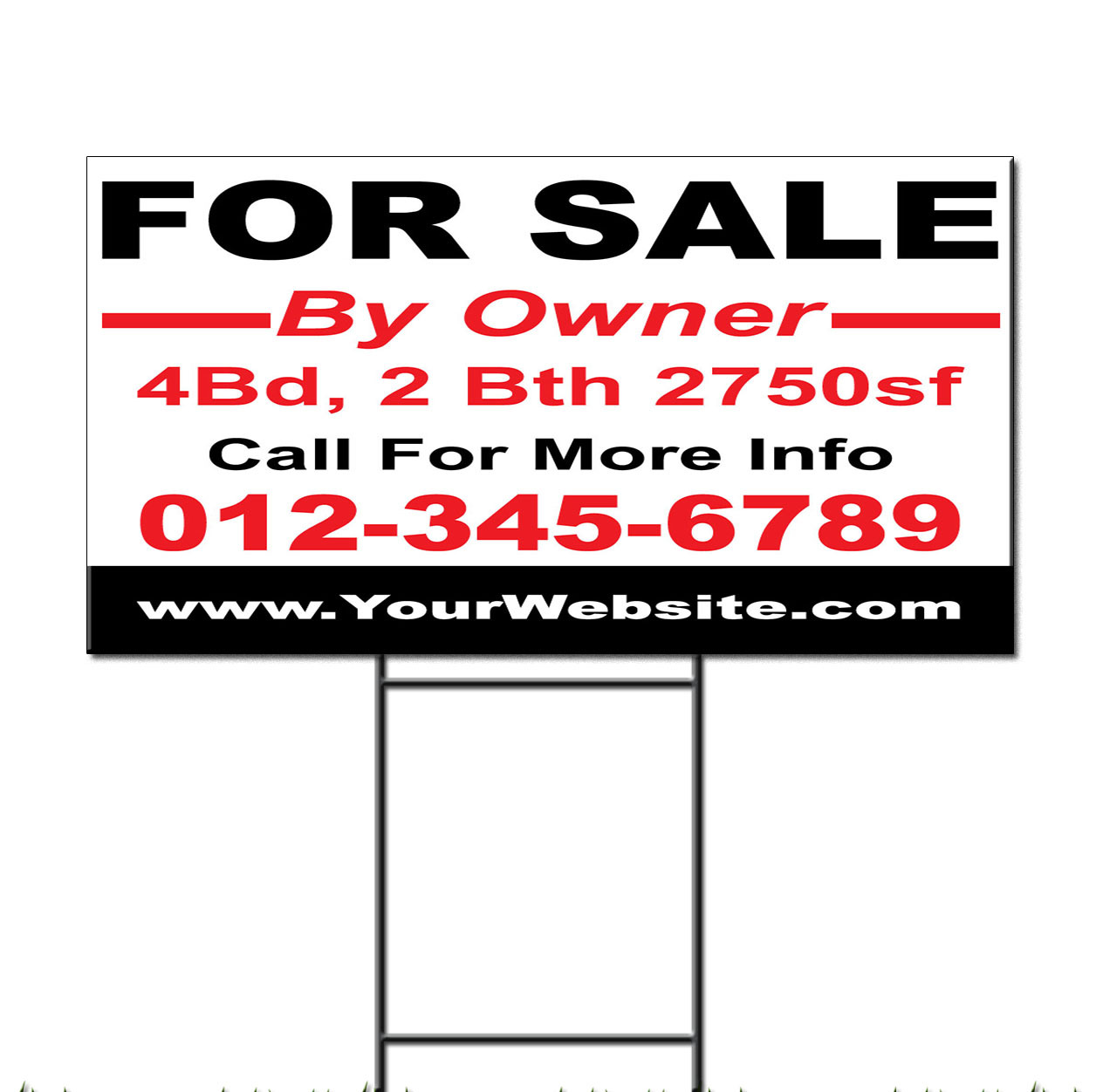 For Sale By Owner Address Call For More Info Phone Custom Plastic Yard Sign
