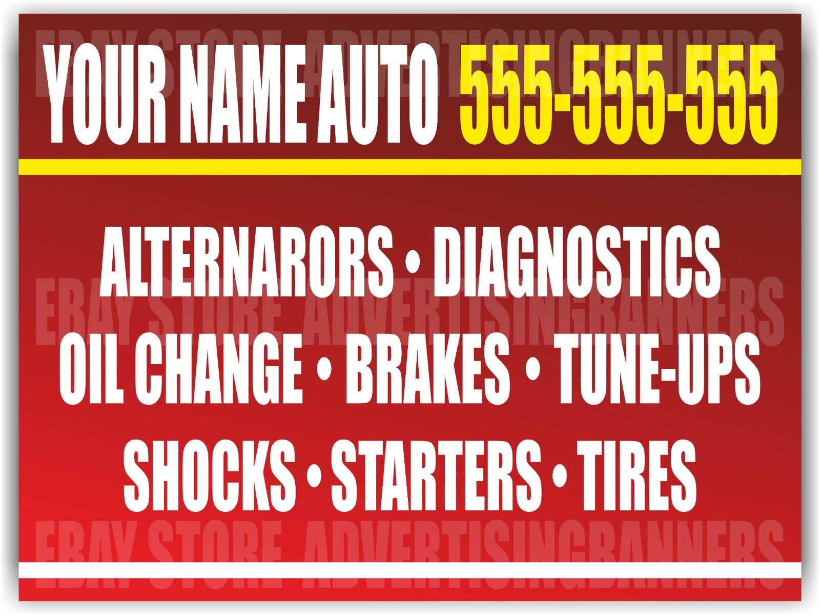 YOUR NAME AUTO Yard Sign with H-Stakes Custom Phone Number Brakes Tires Tune Ups