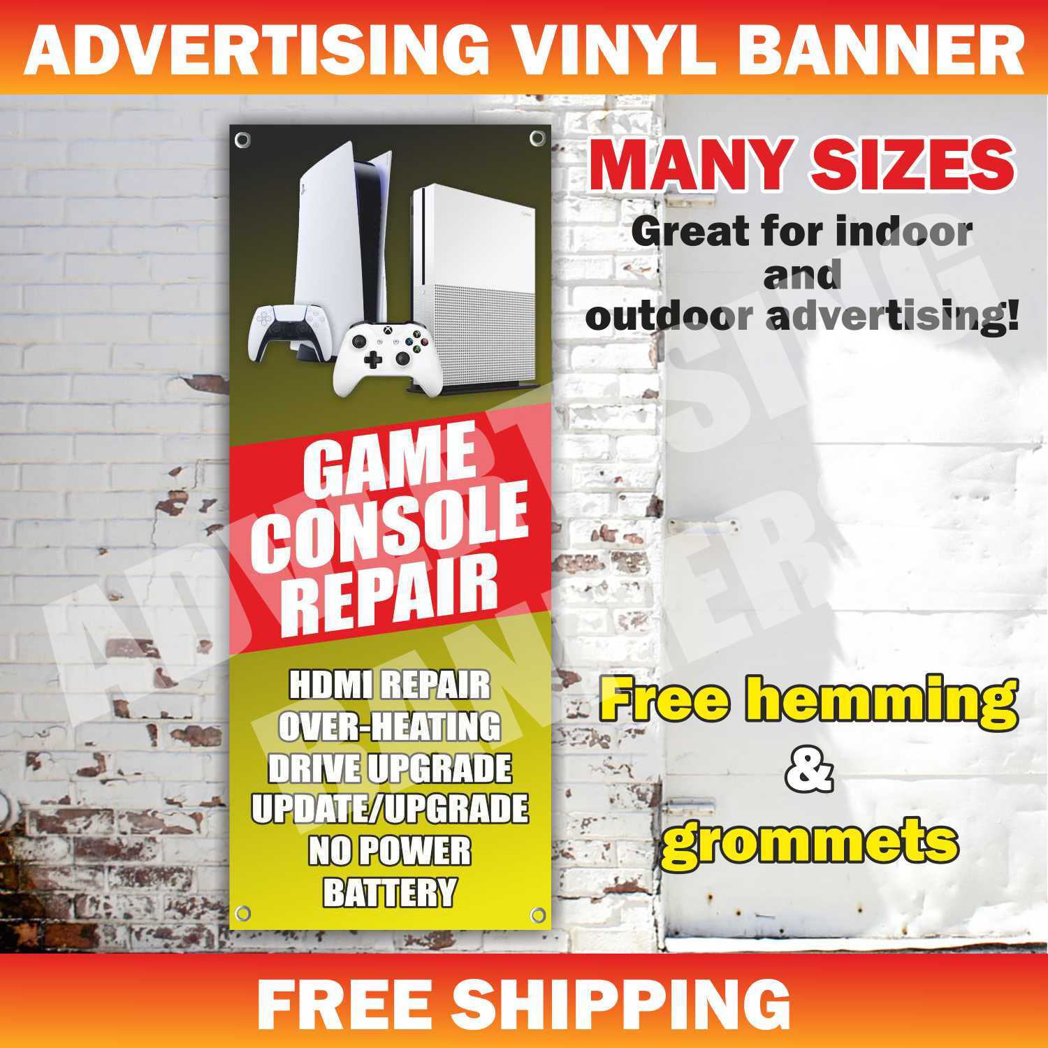 Game Console Repair Advertising Banner Vinyl Mesh Sign service diagnostics fix