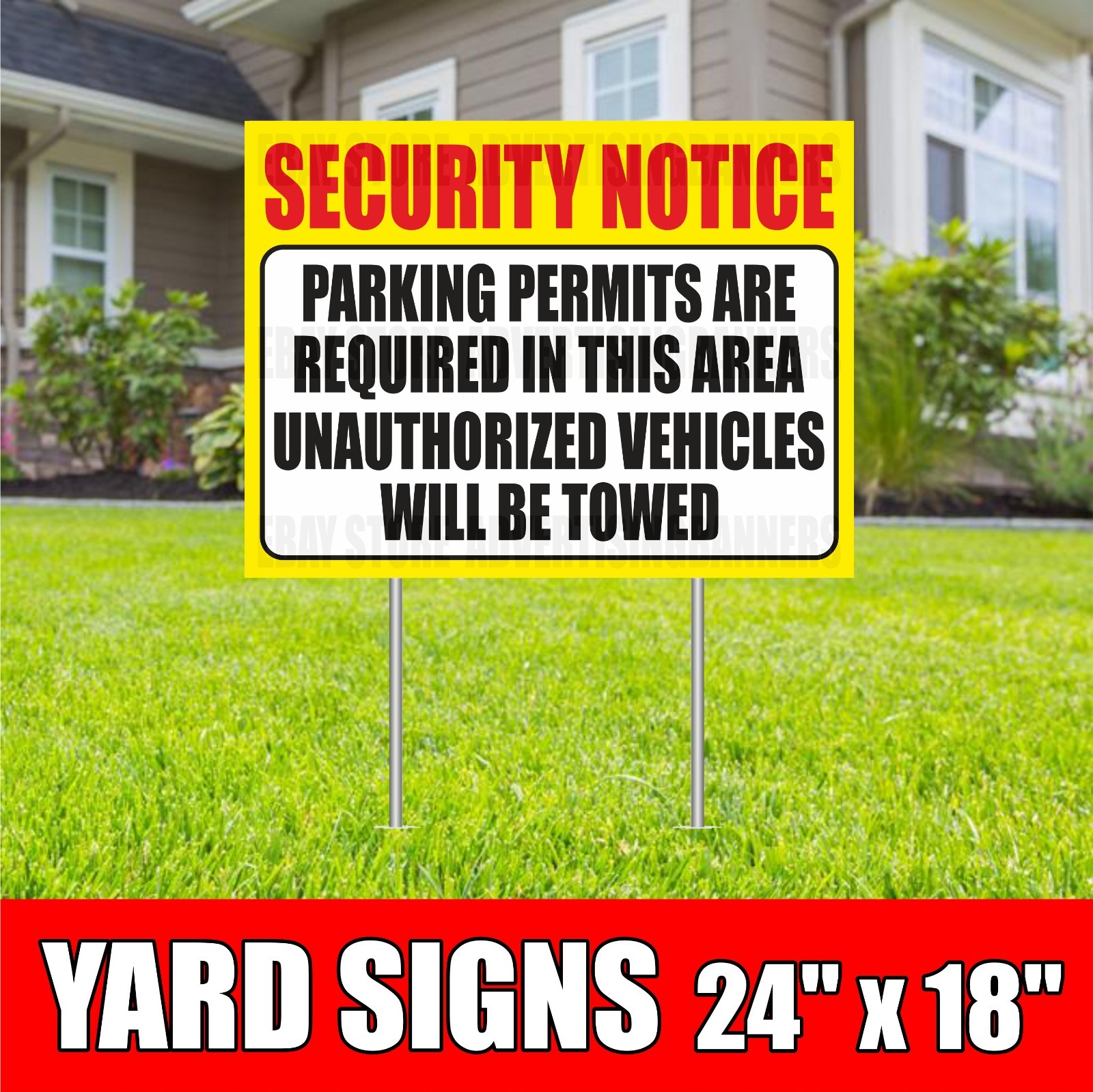 SECURITY NOTICE PARKING PERMITS ARE REQUIRED IN THIS AREA Yard Sign with H-Stake