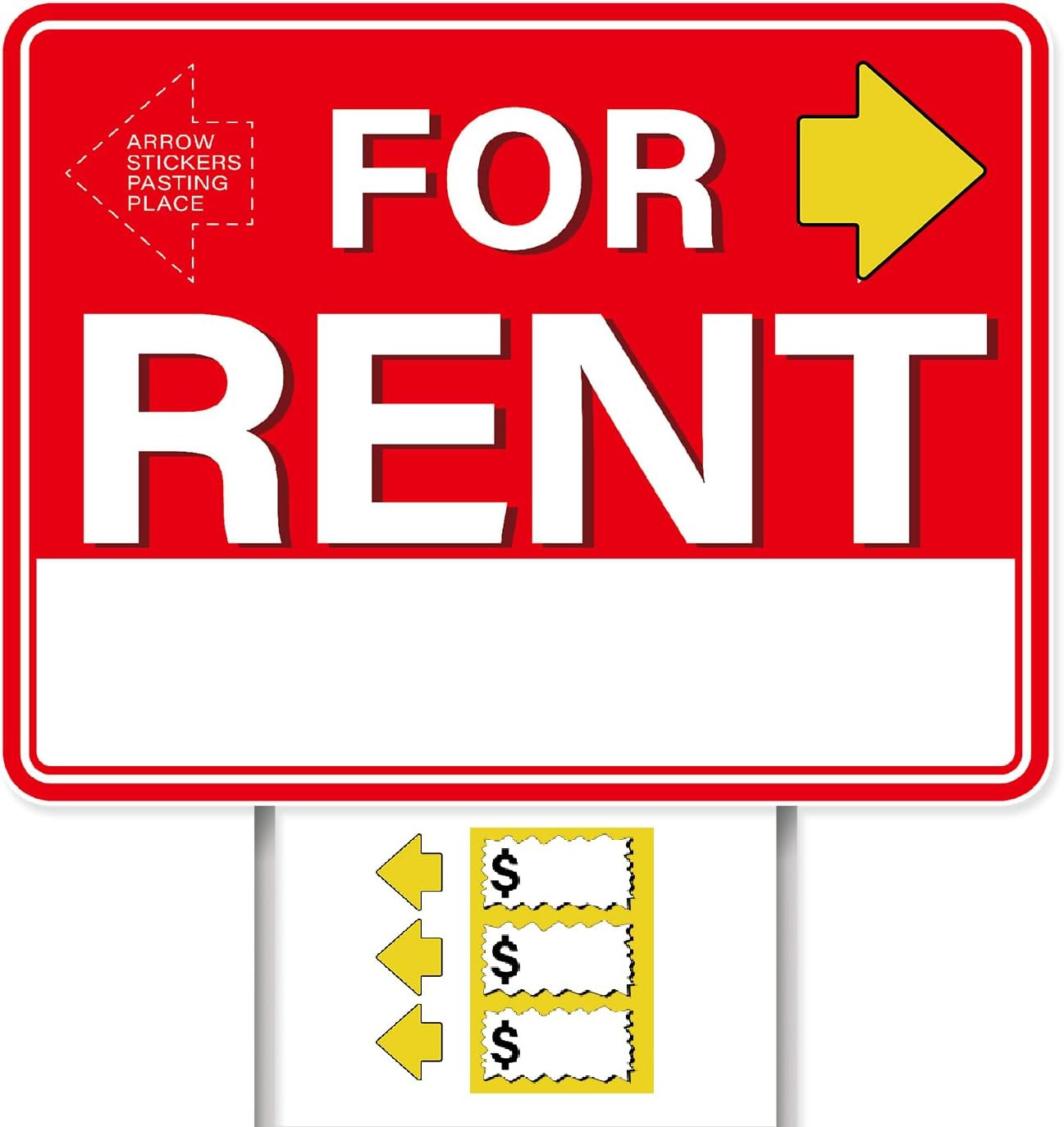 For Rent Signs with Stakes,1 PCS 17″ X 13″ Double-Sided Signs, H-Metal Stake, Ya