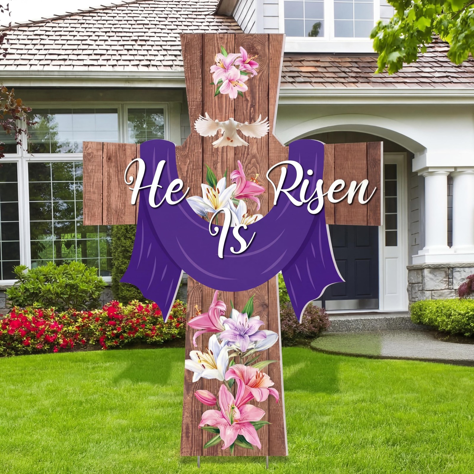Roowest Easter He Is Risen Yard Sign Stakes 3.6 Ft Outdoor Lawn Decorations