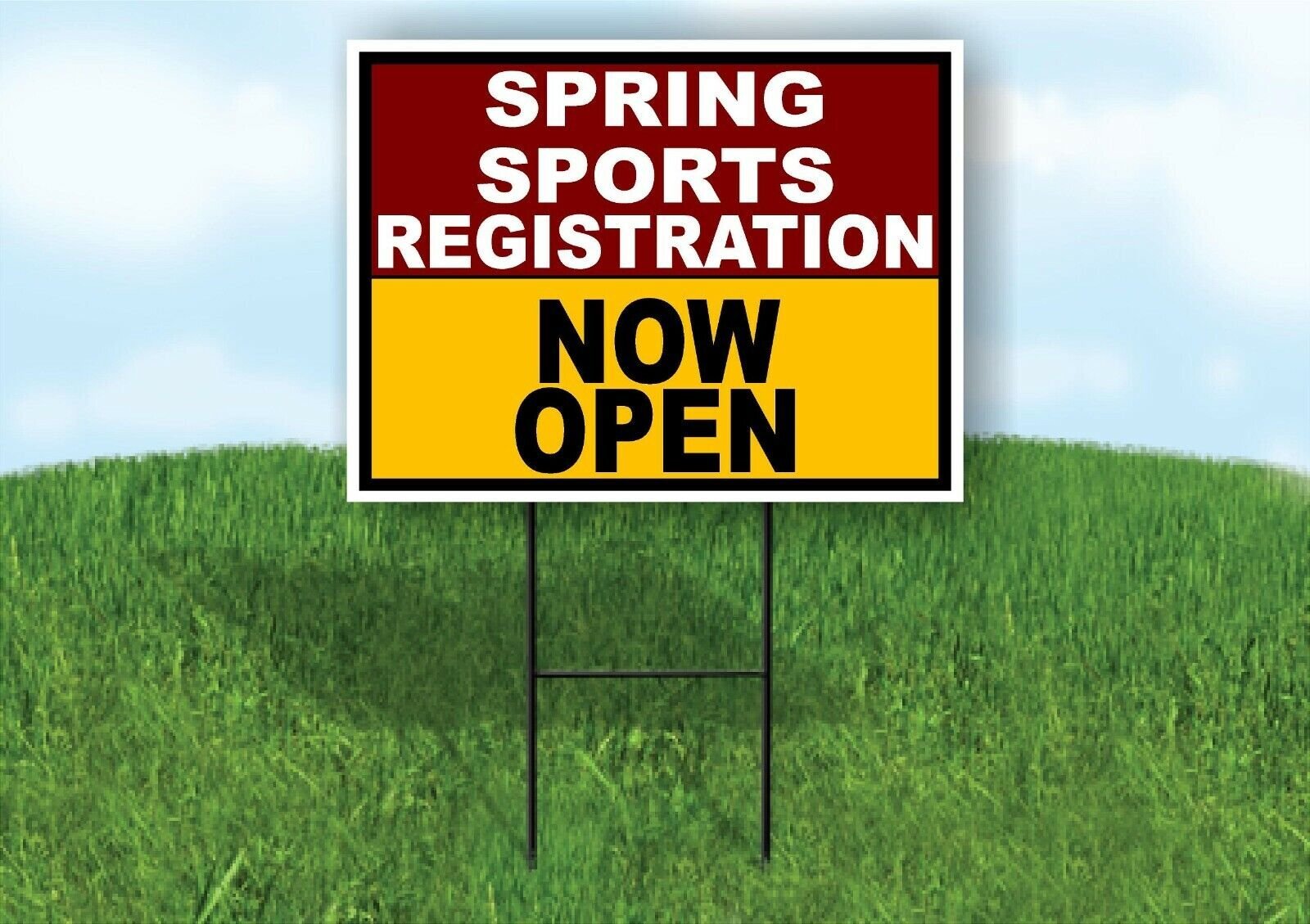 SPORTS REGISTRATION MAROON GOLD SPRING Yard Sign with Stand LAWN SIGN