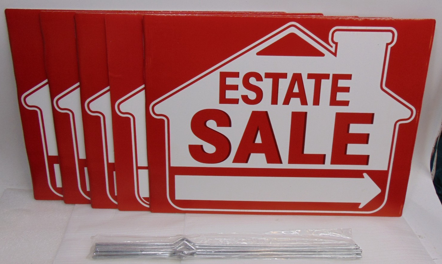 ESTATE SALE Yard Lawn Sign Kits 5 Pack 16″ x 12″ Info Slot 10 Ground Stake Red