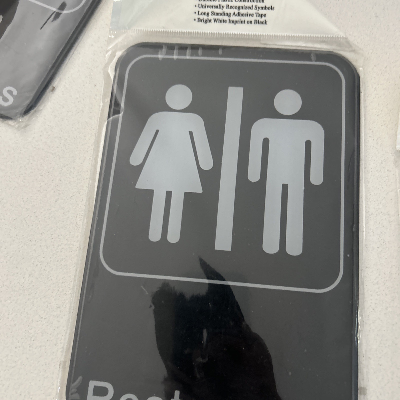 3 Winco Unisex Male, Female Restroom sign Black Plastic Adhesive