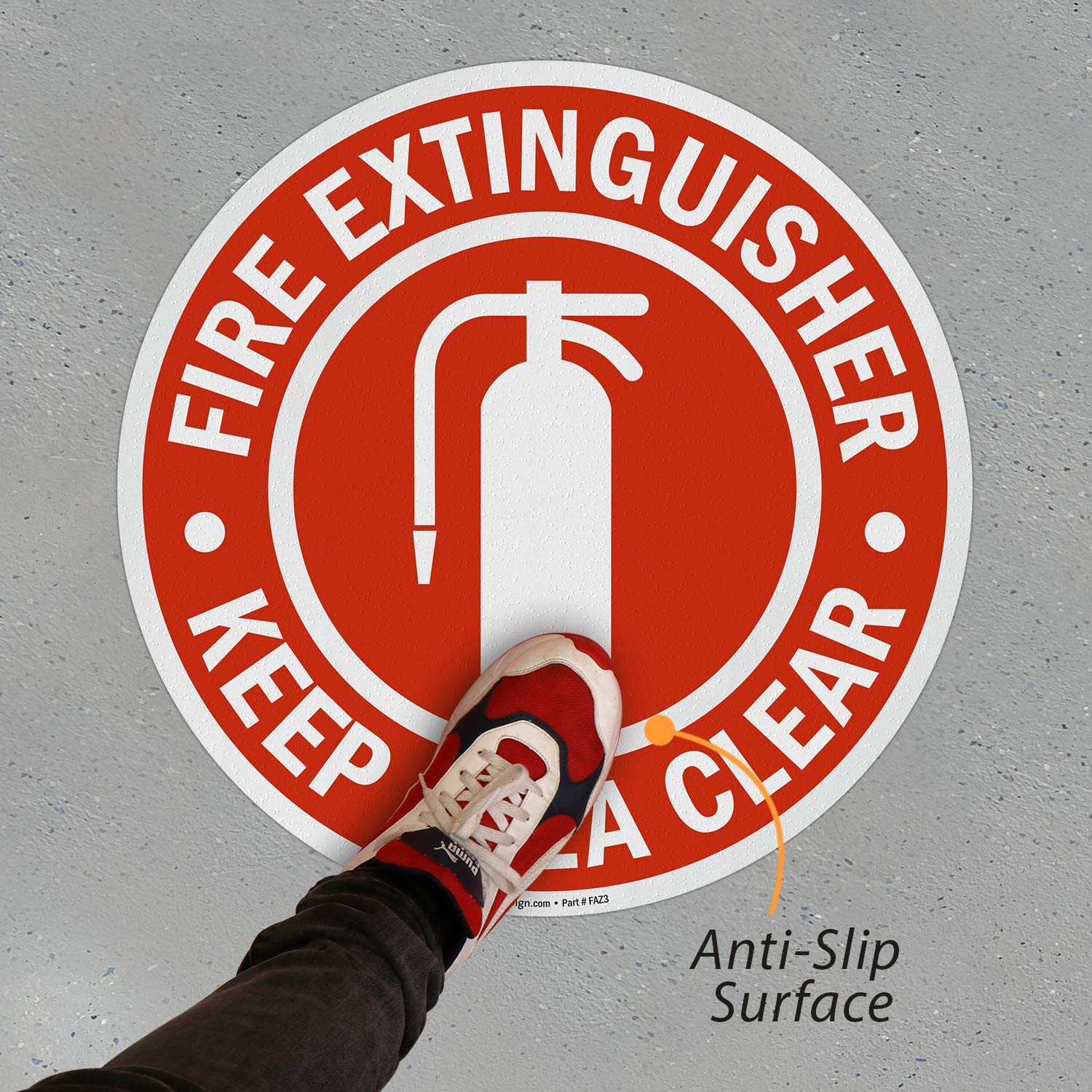 “Fire Extinguisher – Keep Area Clear” anti Slip Adhesive Floor Sign | 24″ X 24″