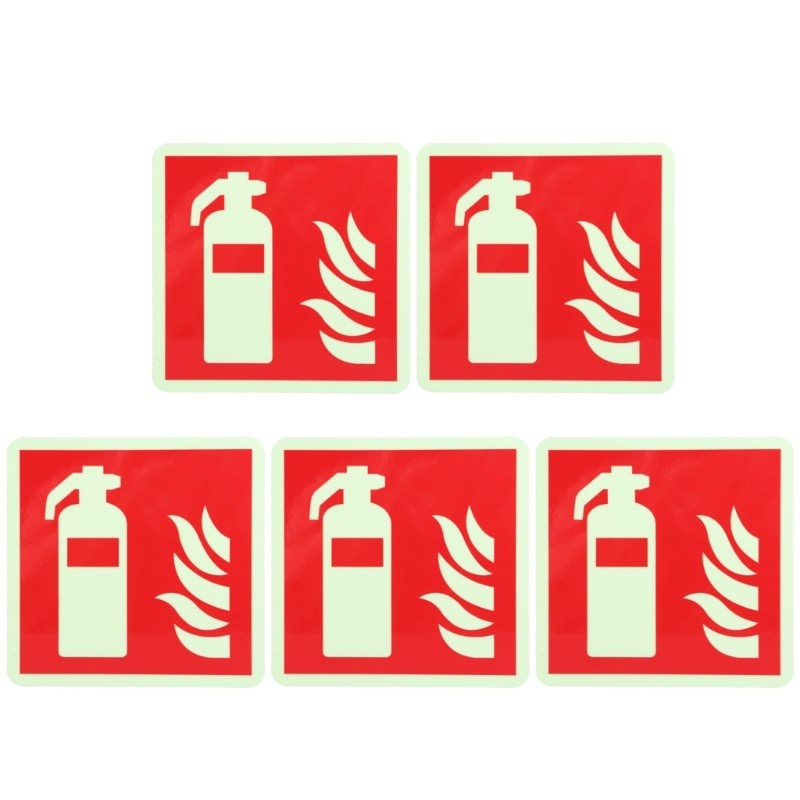Pack of 5 Glow in Dark Extinguishers Sign Protective Sign Sticker