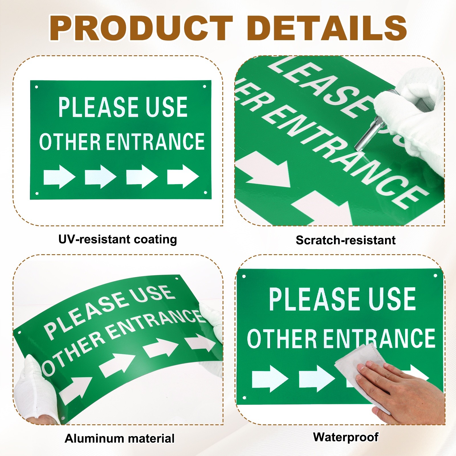 2 Pcs Please Use Other Entrance Sign, Right Arrow, Dark Green on Light Beige